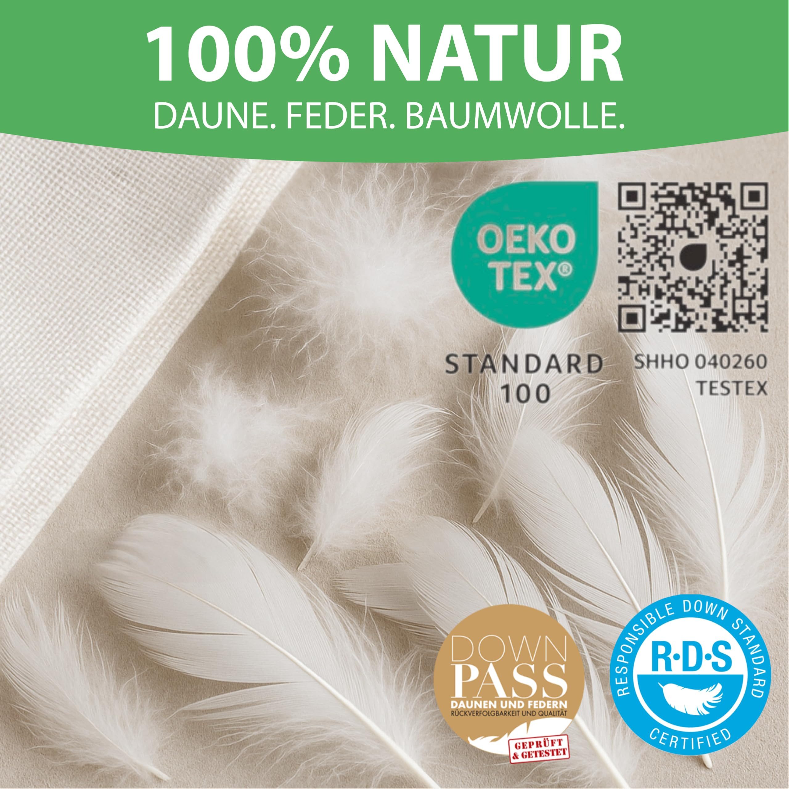 Welldora Federbettdecke Komfort Bettdecke Sommer, Fachärztlich geprüft für Allergiker, Füllung: 20% Daunen, 65% Daunenfasern, 6% Federn, 9% Federfasern (Enten), Zertifiziert für Tierwohl, Dünne leichte Sommerdecke