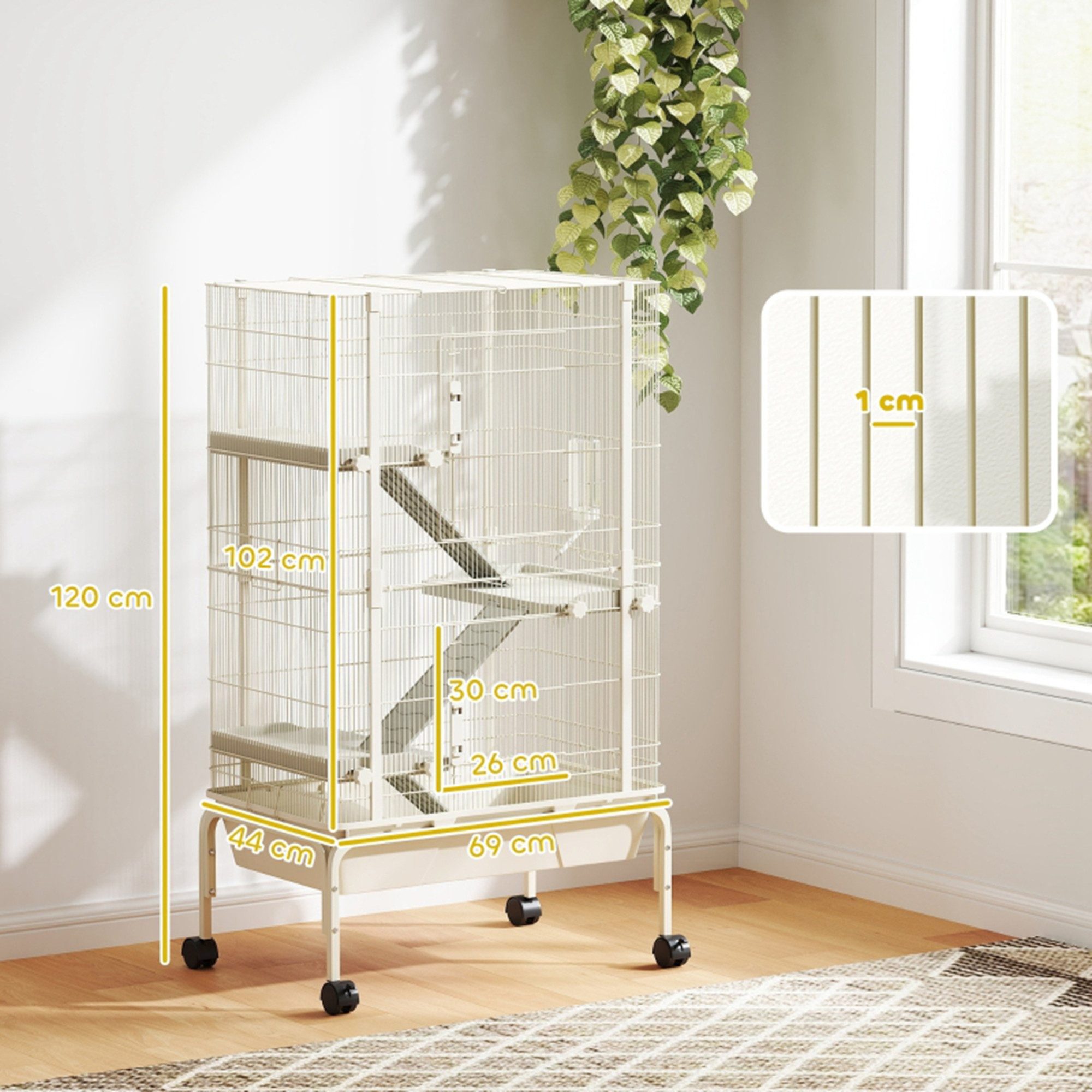 MC Star Kleintierkäfig Haustierkäfig mit 4 Ebenen, Futterschale, Wasserflasche, 88 x 48 x 150,5 cm, Beige