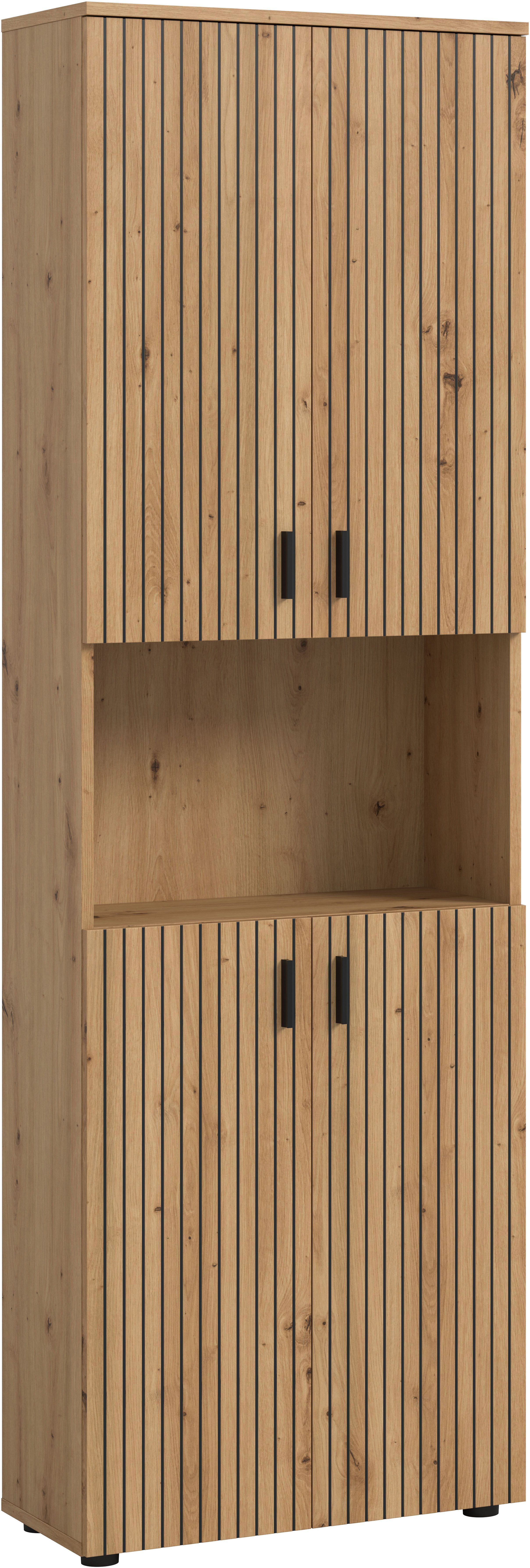 welltime Hochschrank MANI, Höhe: 192 cm, Paneeloptik, 1 offenes Fach, 8 Fächer Hochschrank, Bad-Hochschrank, Bad-Schrank, Bad, Badezimmer
