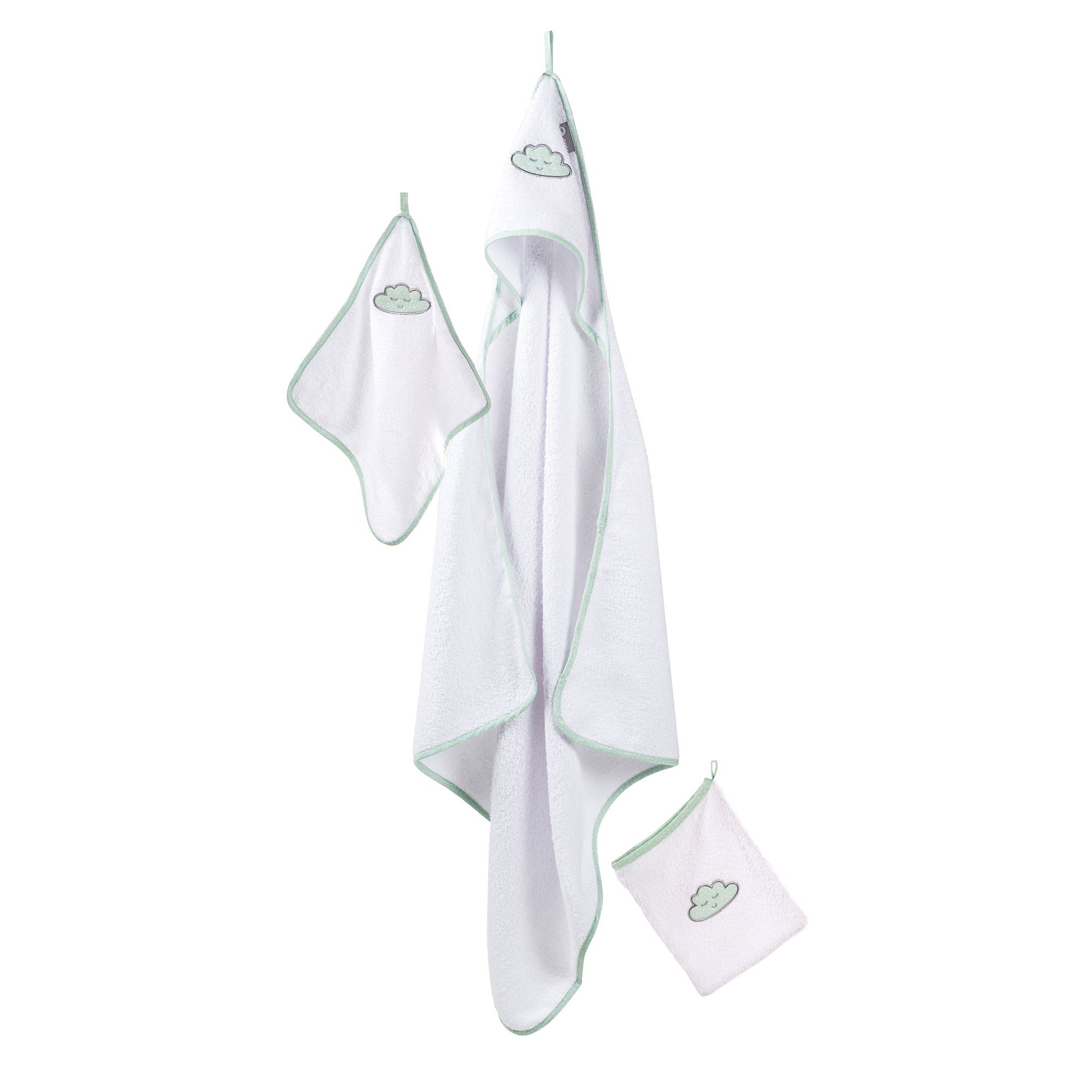 roba® Handtuch Set Frottee 3-teilig, Kapuzenhandtuch, Handtuch & Waschlappen Happy Cloud