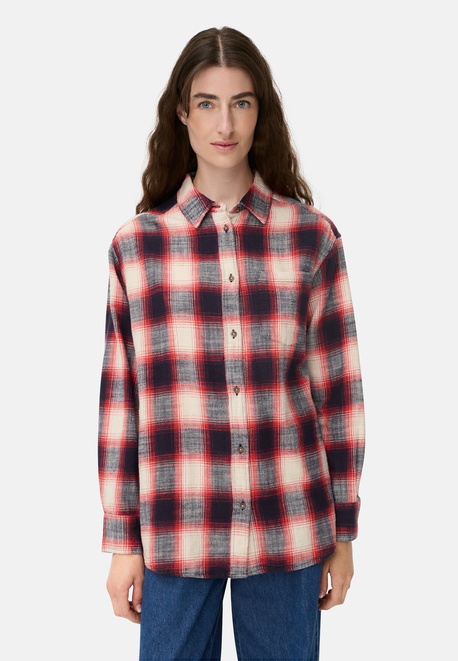 camel active Hemdbluse mit Brusttasche Langarm Kentkragen kariert günstig online kaufen