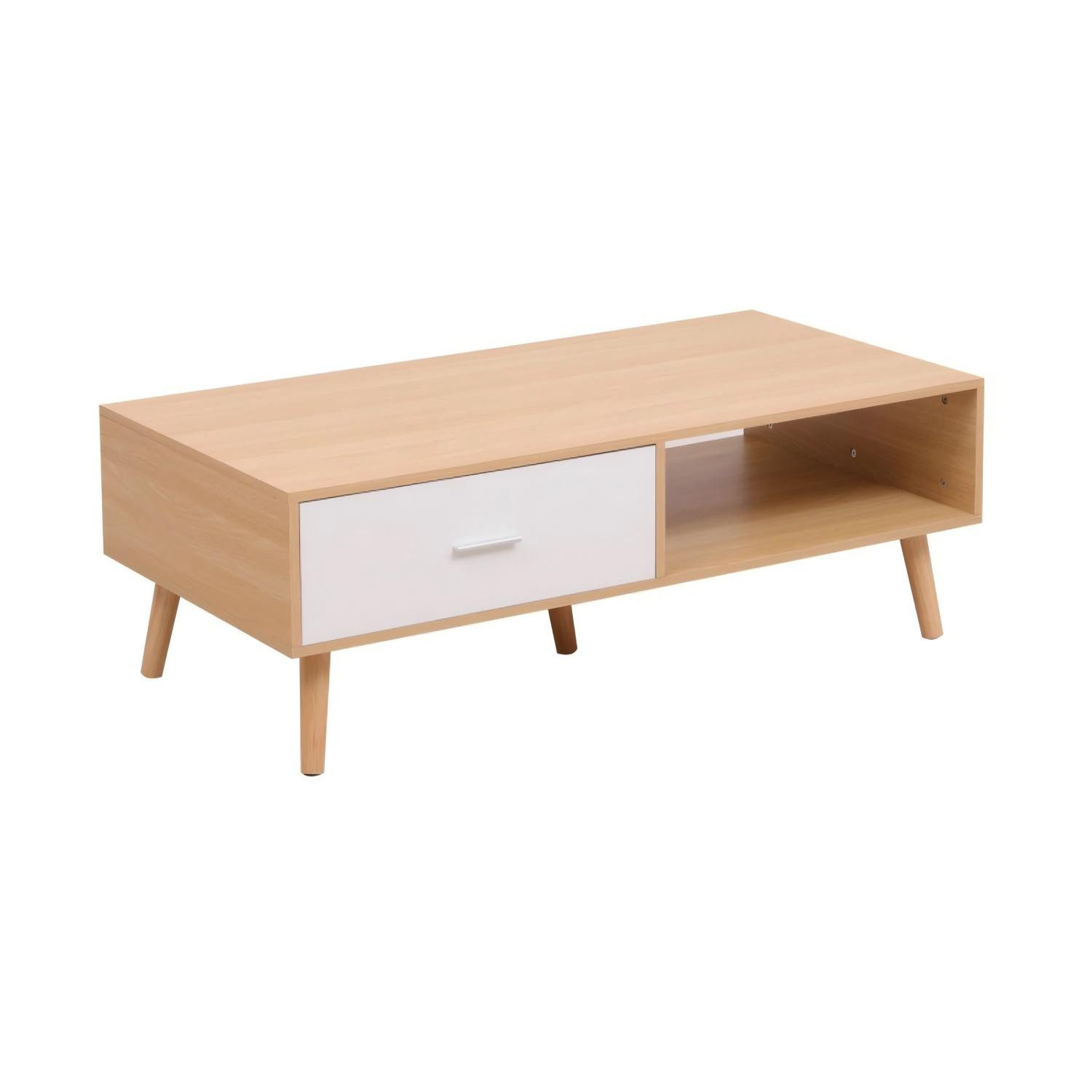 Happy Home Couchtisch Beistelltisch mit Schublade, Holzoptik & Weiß, modernes Design