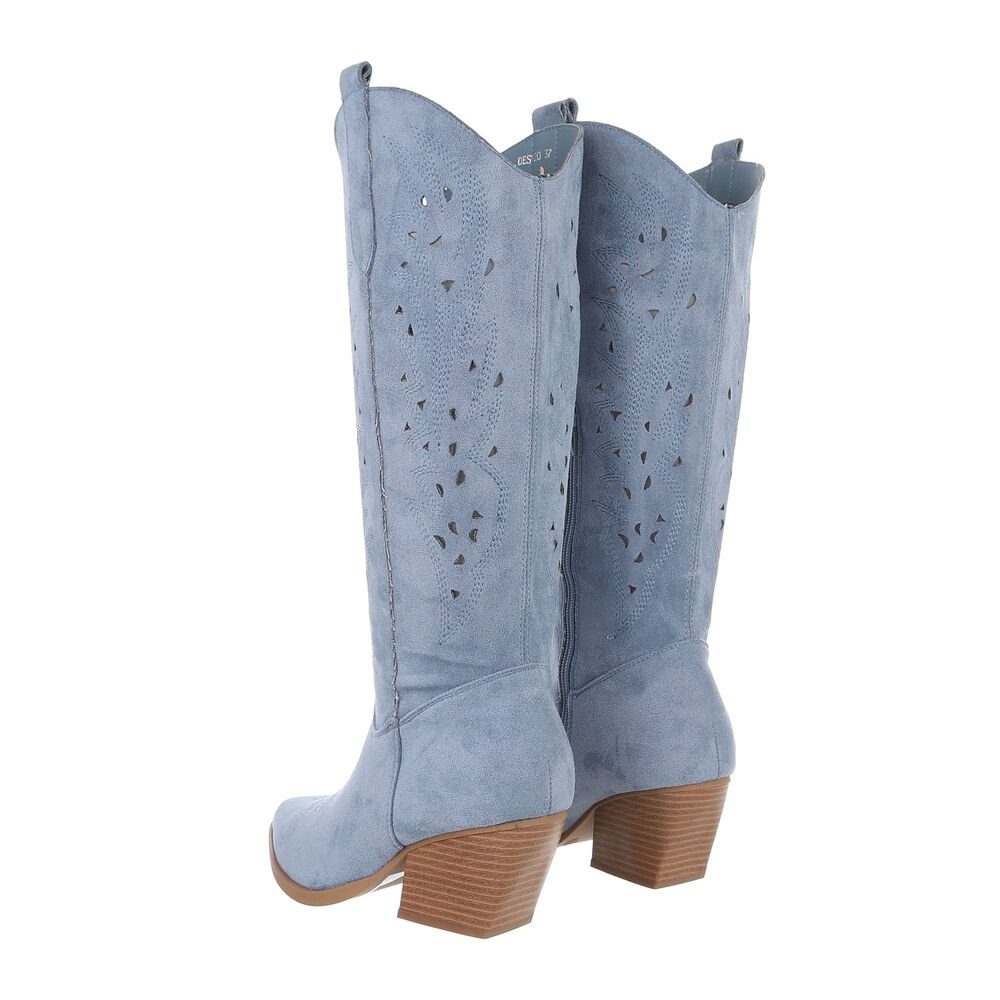 Ital-Design Stylische Damen Stiefel mit Cut-Out-Design und Absatz Westernstiefel (85757854) Blockabsatz Western- & Bikerstiefel in Blau