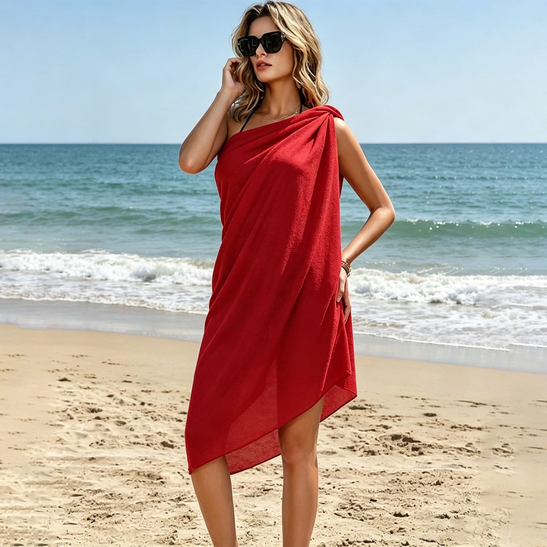 Mutig Sarong Damen Wickelrock, Strandtuch, Chiffon Bikini Cover-Up,Einheitsgröße, Sommer Strandponcho, Leichter Bikini Überwurf für Strand & Urlaub, Bindeband, Beste Übereinstimmung für Bikini, Shorts, Badeanzug usw(110*145cm)
