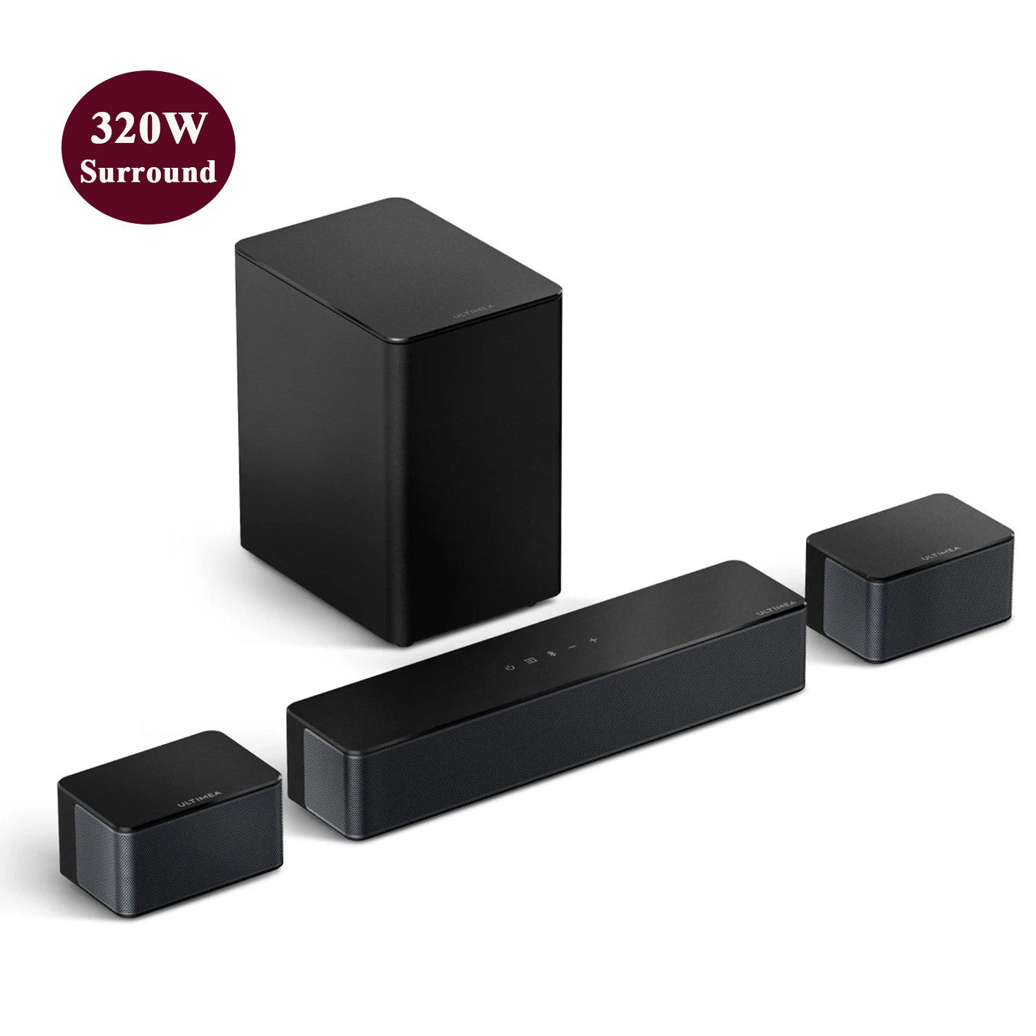 Ultimea Poseidon D50 Soundbar 5.1-Kanal-Surround-Sound (HDMI, 320 W, Mit Subwoofer und Rear-Lautsprechern, Surround und Bass Einstellbare)