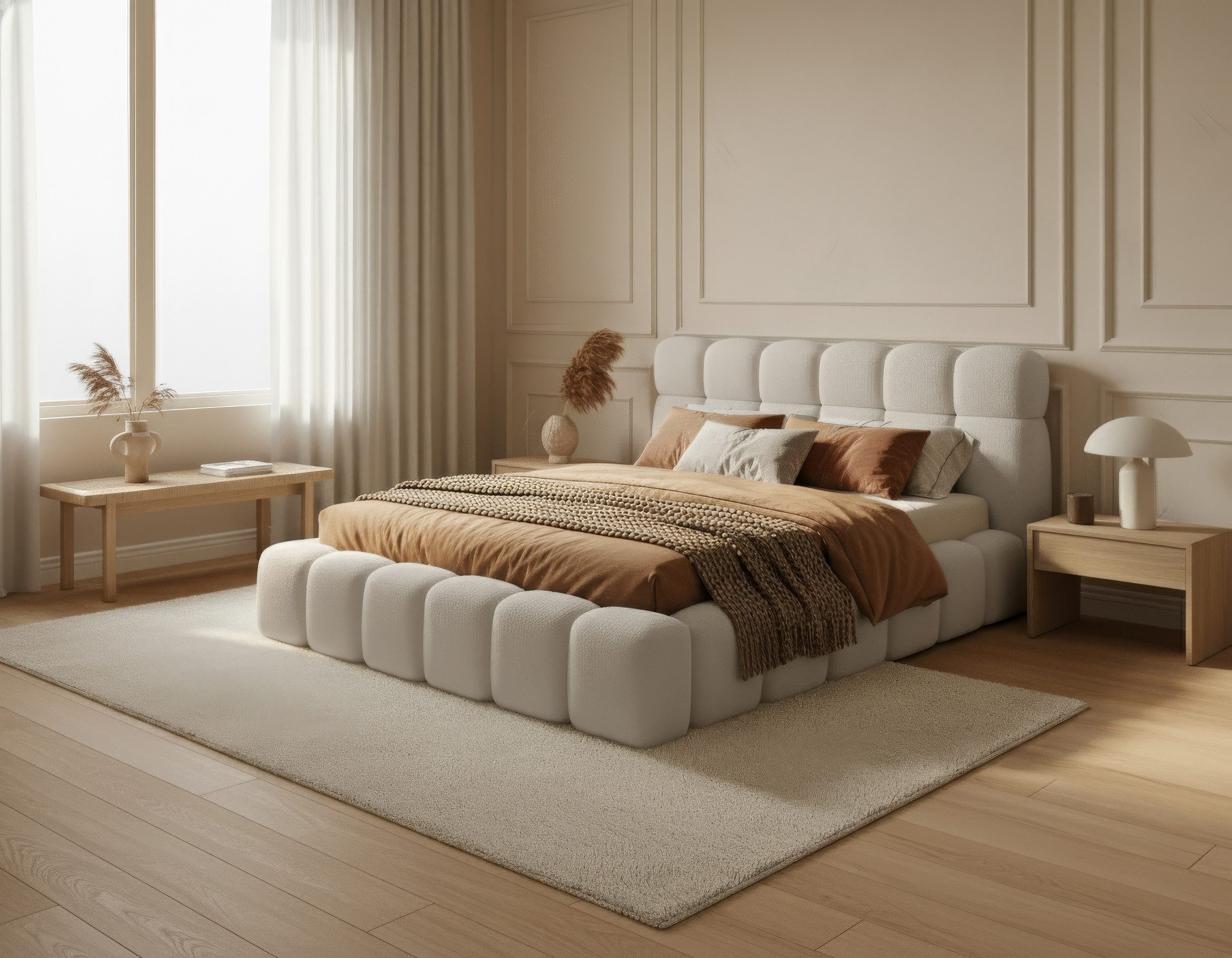 yourhouse24 Polsterbett Duna Boucle mit Stauraum (2 Bettseiten), Hausbett, inkl. Bettkasten