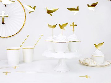 partydeco Papierdekoration, Cake Topper Erstkommunion 11cm gold 6er Set