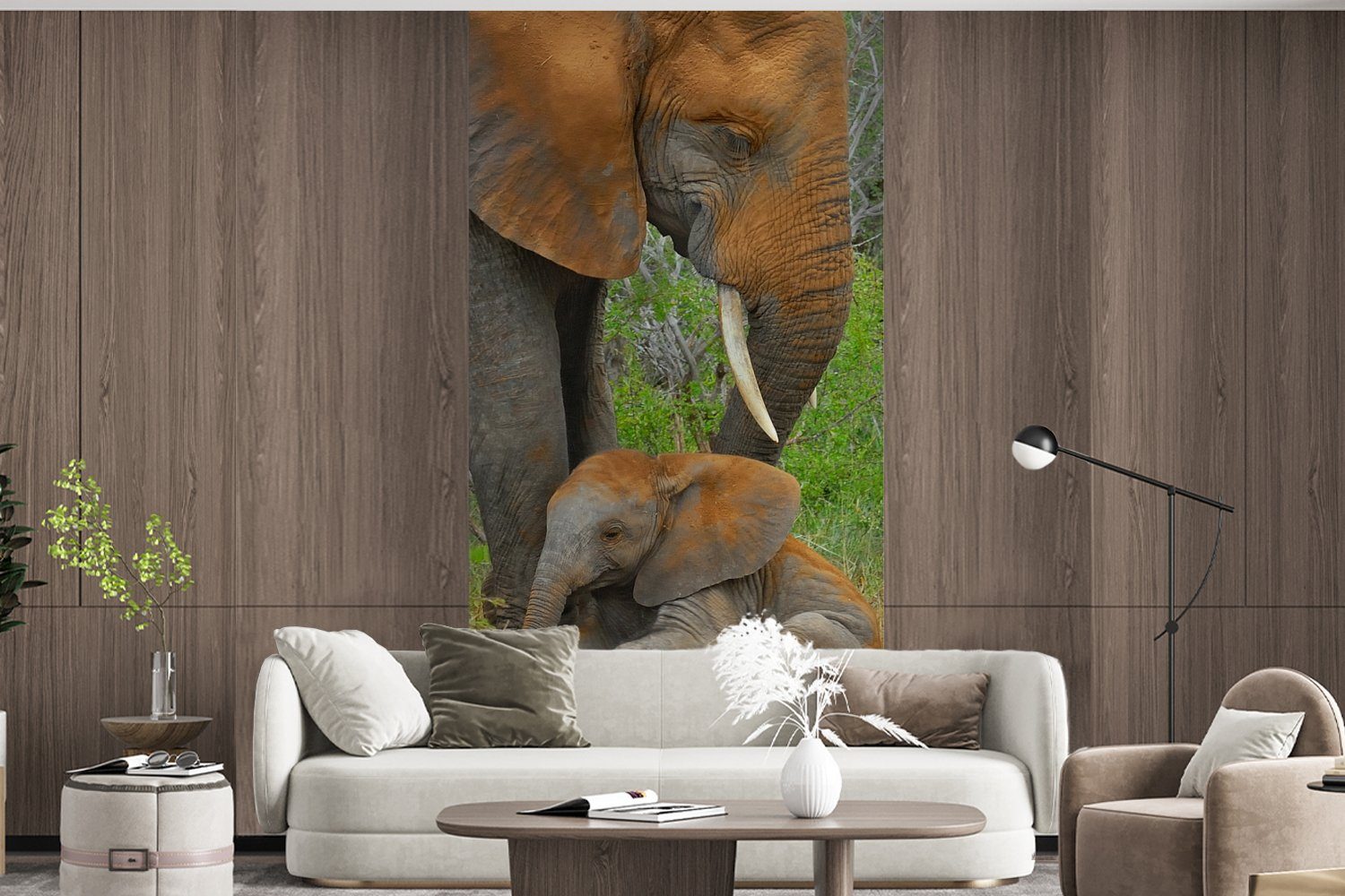 Elefant (2 Vliestapete Fototapete Sand Tiere Küche, - Wohnzimmer - für Fototapete - MuchoWow bedruckt, St), Natur, Schlafzimmer Matt,