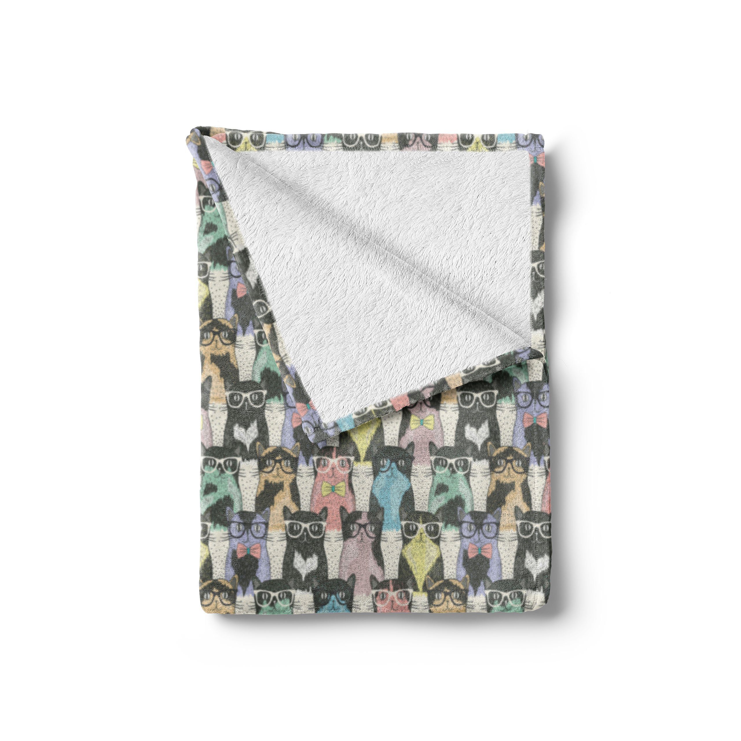 und Abakuhaus, für Retro Innen- Plüsch Katze den Hipster Außenbereich, Gemütlicher Ties Bow Wohndecke