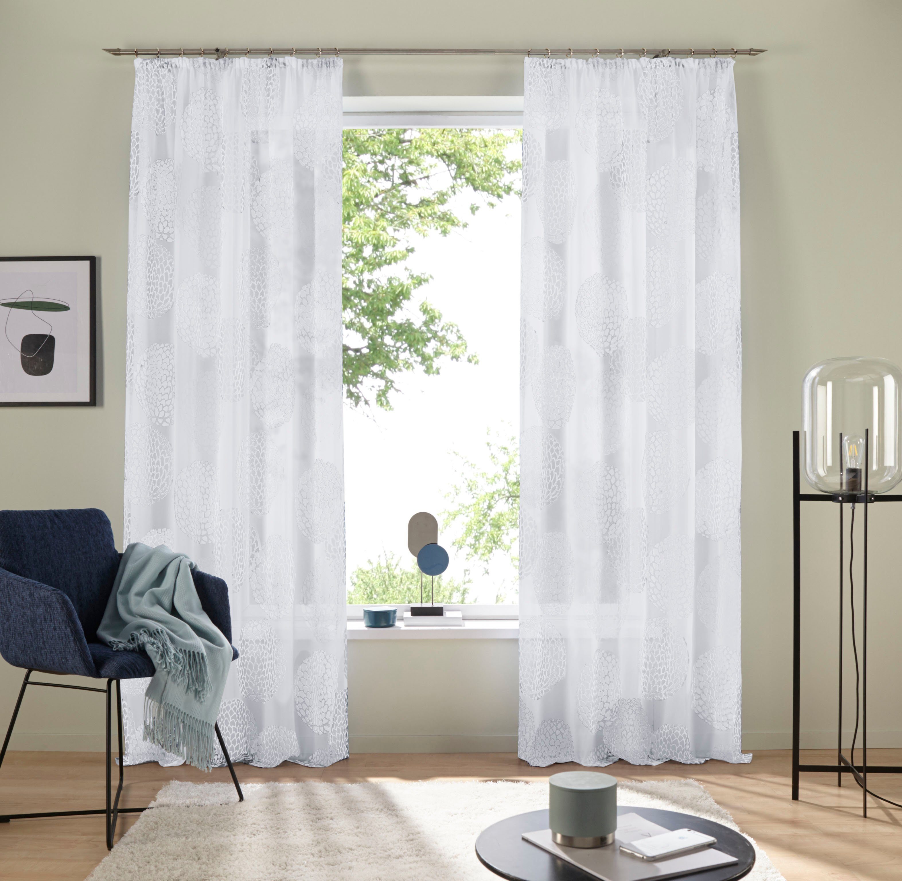 OTTO home Gardine Belem (2 St), Kräuselband, transparent, Voile, 1 bzw. 2 Schals, Vorhang, Fertiggardine, Kreise