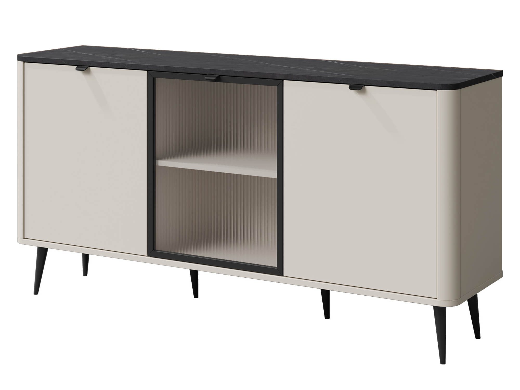 Beautysofa Sideboard MIA 3-türig mit Glastür (Metallgriffe, 18 cm hohe Metallfüße), Soft-Close-Funktion