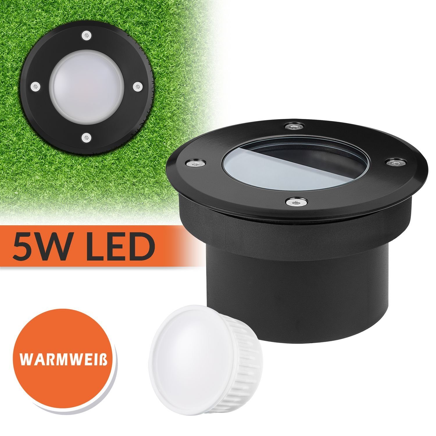 LEDANDO LED Einbaustrahler Flacher LED Leuchtmi schwarzer mit LED tauschbarem Bodeneinbaustrahler