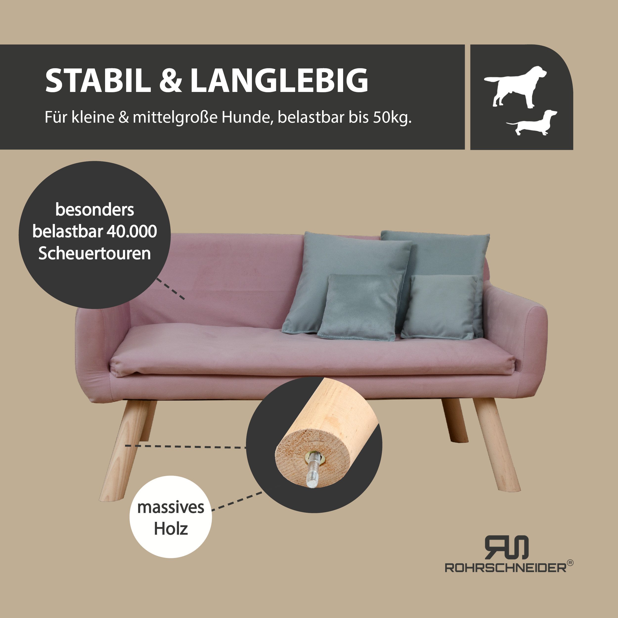 Rohrschneider Tiersofa edles Hundesofa Hundecouch CHICAGO inkl. Hundekotbeutelset