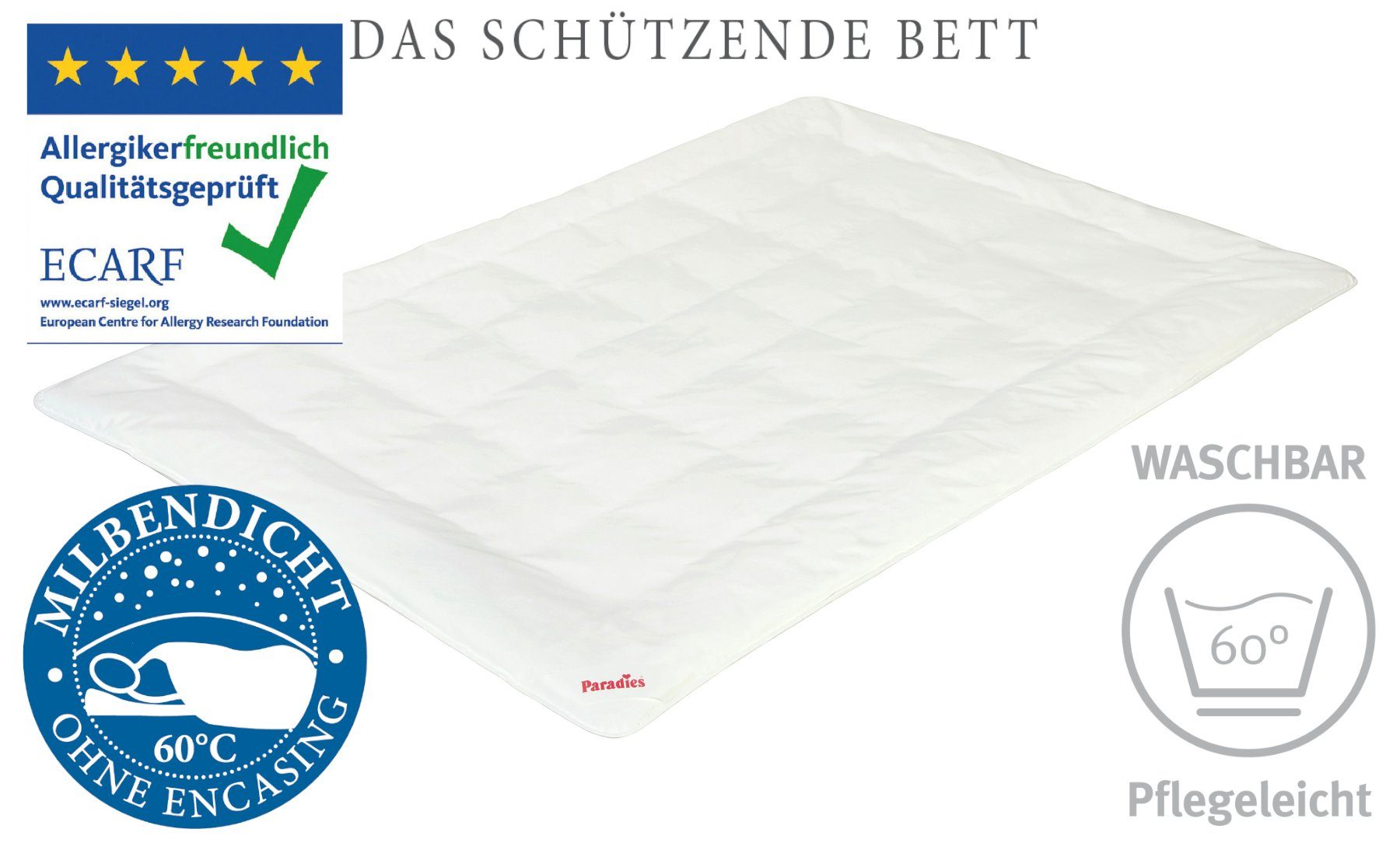 Paradies Kunstfaserbettdecke Antiallergo®, Füllung: 100% Polyester, Bezug: 70% Polyester, 30% Polyamid, Allergikerfreundliche Bettdecke: milbendicht, kein Encasing notwendig!