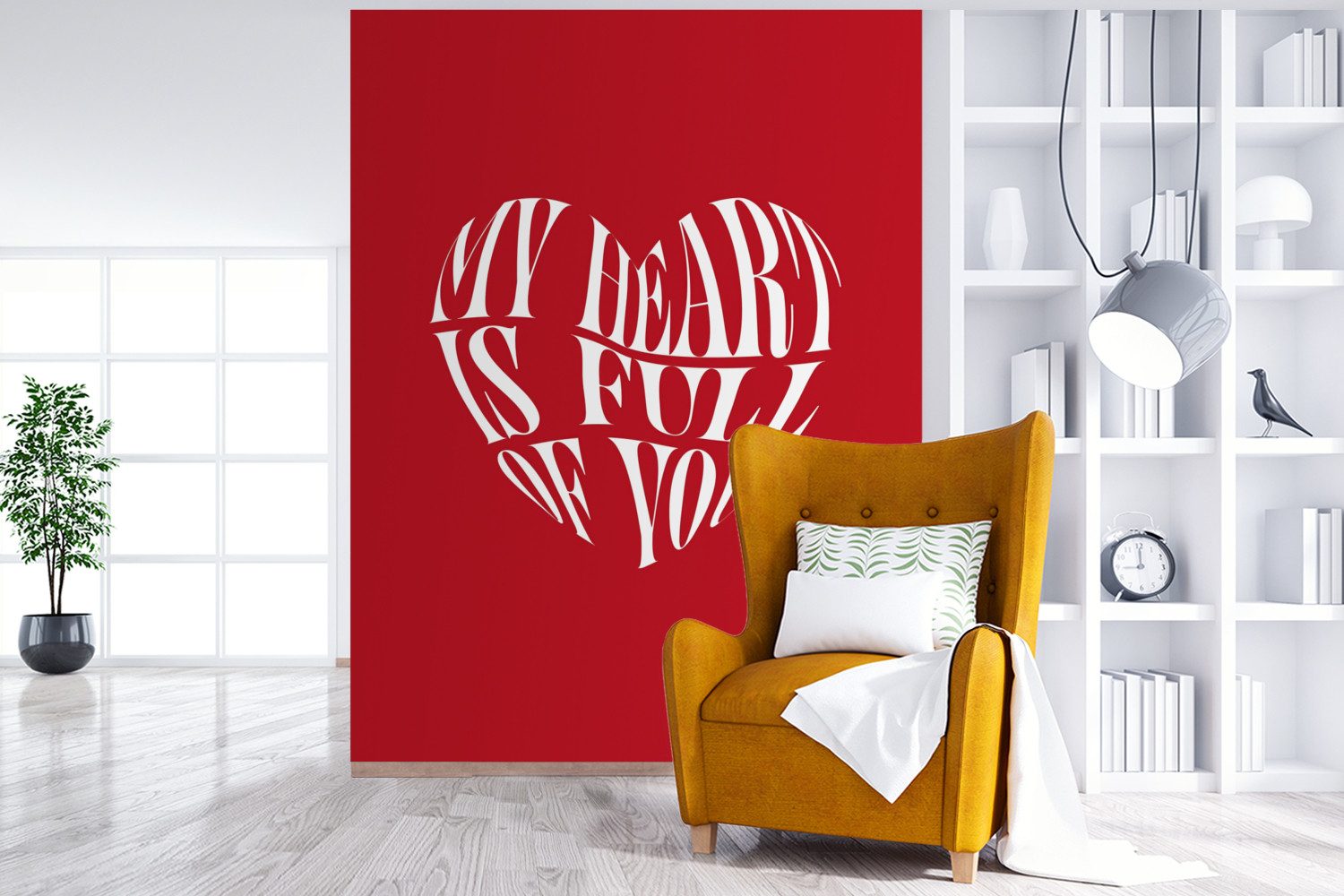 MuchoWow Fototapete Rot - Herz - Text - Valentinstag, Matt, bedruckt, Wallpaper für Wohnzimmer, Schlafzimmer, Vinyl Tapete, 165x220 cm