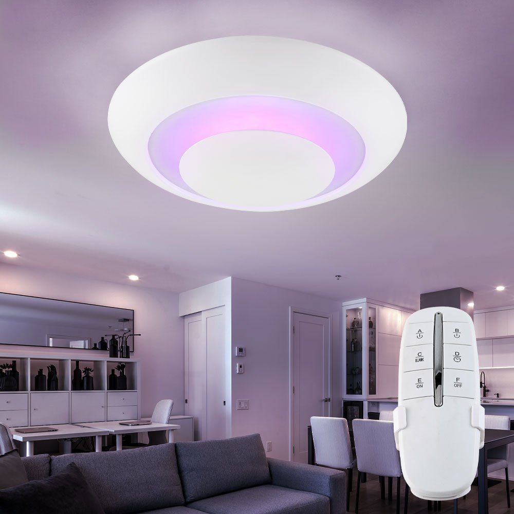 Globo LED Deckenleuchte, LED-Leuchtmittel fest verbaut, Warmweiß, Farbwechsel, Design RGB LED Decken Leuchte Farbwechsler 20 Watt Chrom Fernbedienung