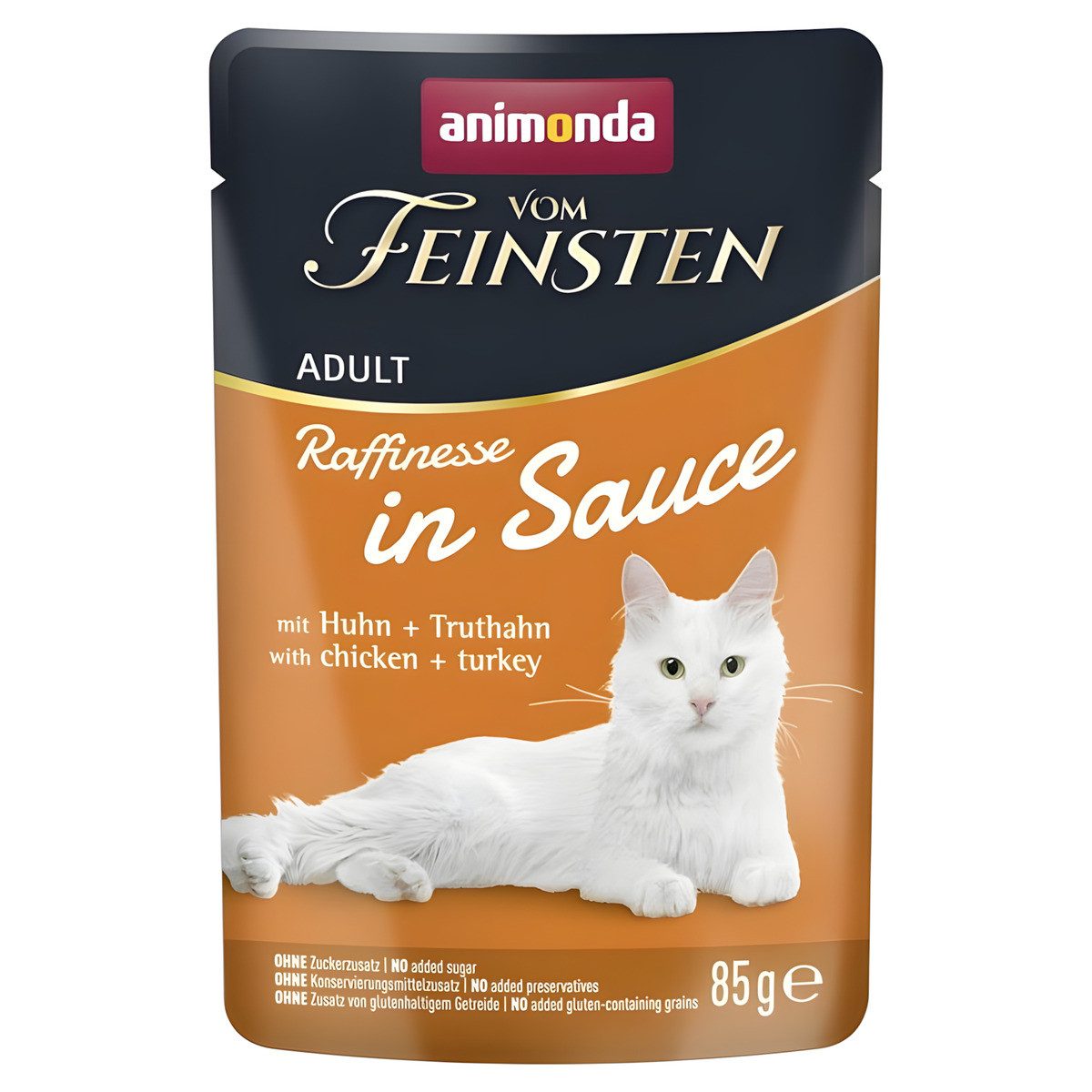 Animonda Vom Feinsten Raffinesse in Sauce Adult mit Huhn + Truthahn 85 g - 24 S, Nassfutter für: Katze