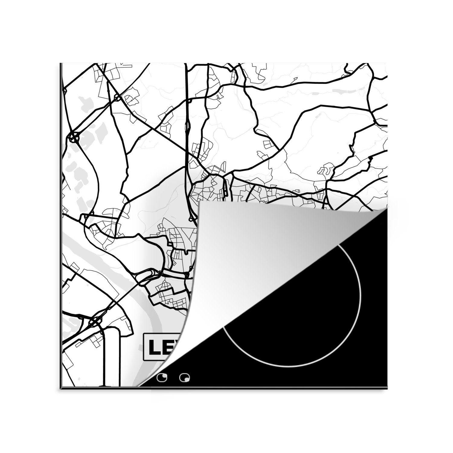 MuchoWow Herdblende-/Abdeckplatte Leverkusen - Stadtplan - Karte, Vinyl, (1 tlg), 78x78 cm, Ceranfeldabdeckung, Arbeitsplatte für küche