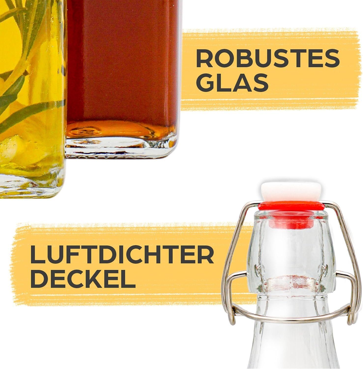 Praknu Trinkflasche 6er Set Glasflaschen 500ml Bügelverschluss Eckig - Bügelflaschen, Bügelverschluss Eckig - 6 Etiketten mit Stift und 6 Extra Dichtungen – Bild 5 von 5