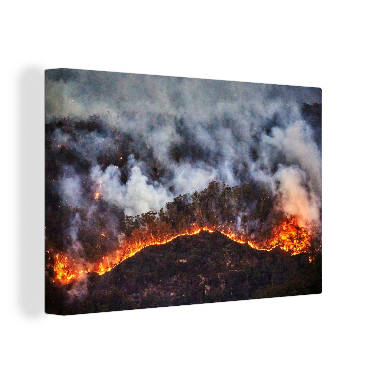 Feuer, OneMillionCanvasses® Wanddeko, (1 Wald St), - Wandbild Leinwandbilder, Leinwandbild 30x20 - Rauch Aufhängefertig, - cm Feuer
