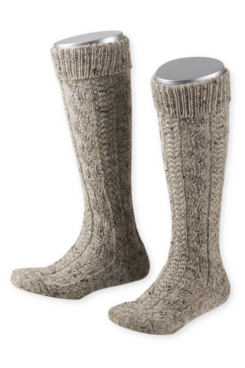 Lusana Trachtensocken Kniebundstrümpfe Kinder - L320T - beigebraun, natur