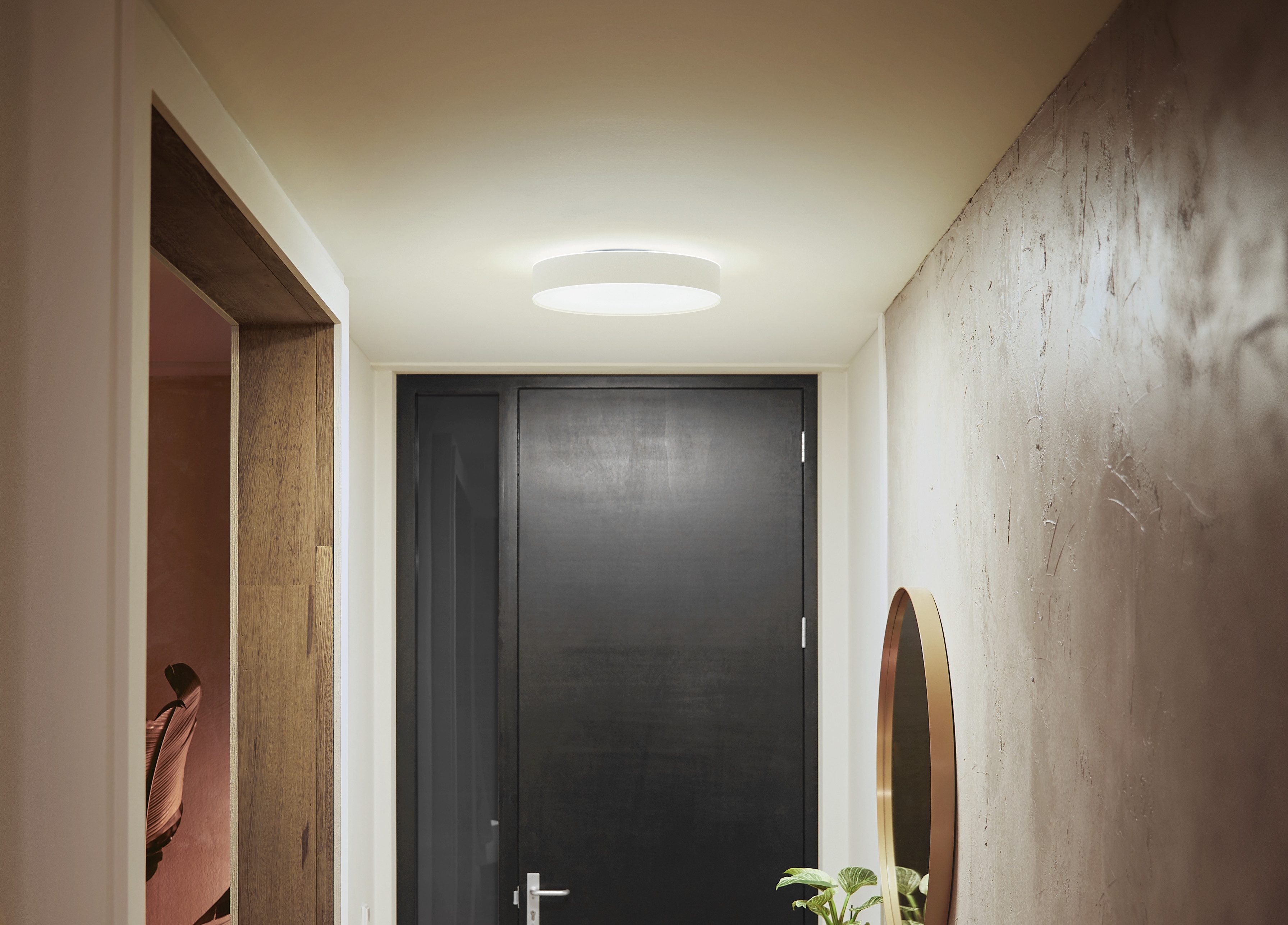 Philips Hue Smarte LED-Leuchte White Ambiance Enrave Deckenleuchte M schwarz, Abschaltautomatik, Bluetooth, CCT - über Fernbedienung, Dimmer, Dimmfunktion, Farbsteuerung, Fernbedienung, Infrarot inkl., Leuchtdauer einstellbar, Memoryfunktion, Nachtlichtfunktion, Smart Home, Timerfunktion, dimmbar über Fernbedienung, erweiterbar, mehrere Helligkeitsstufen, LED wechselbar, warmweiß - kaltweiß, inkl. Philips Hue Dimmschalter
