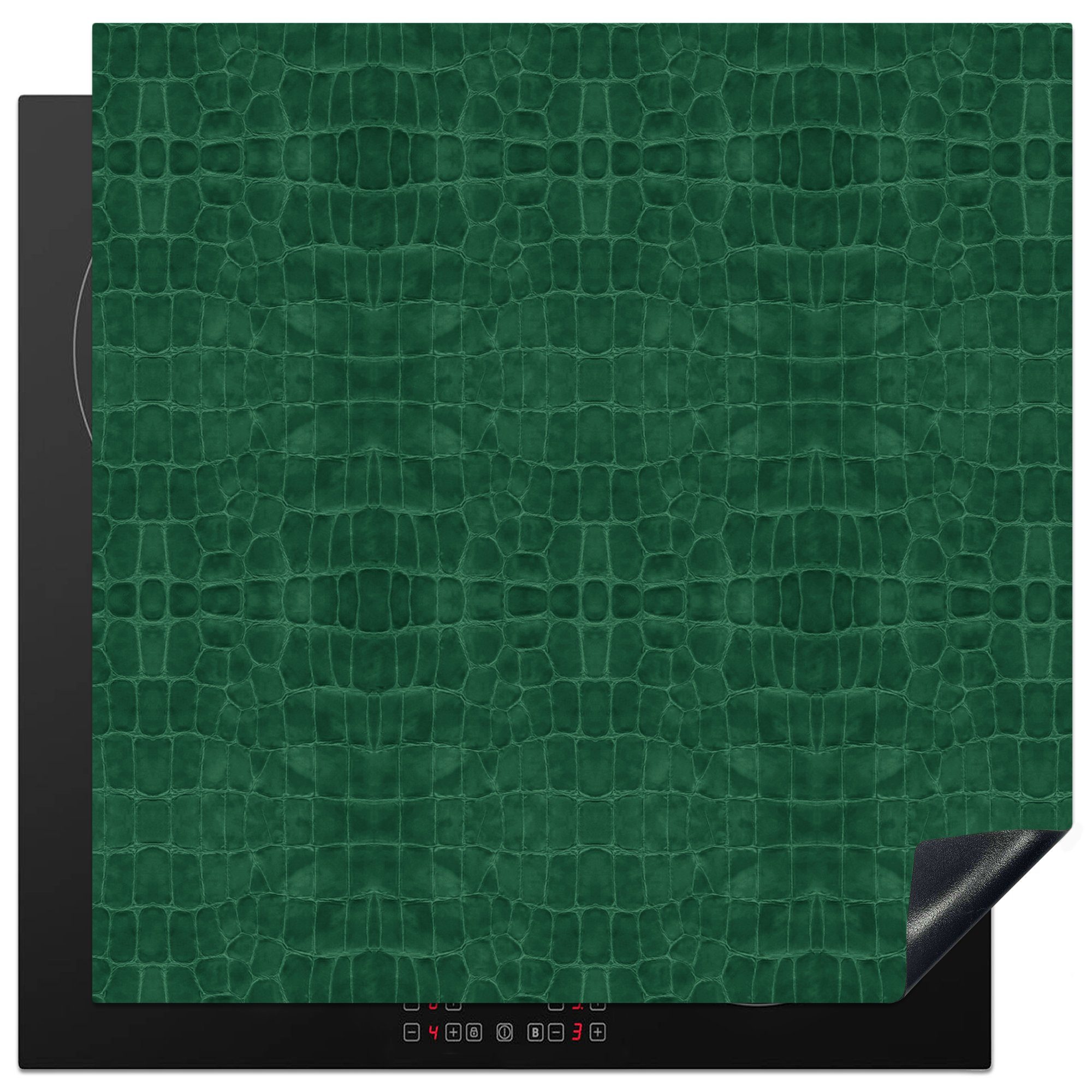 MuchoWow Herdblende-/Abdeckplatte Induktionsschutz - Leder - Grün - Tierfell, Vinyl, (1 tlg), 78x78 cm, Ceranfeldabdeckung, Arbeitsplatte für küche