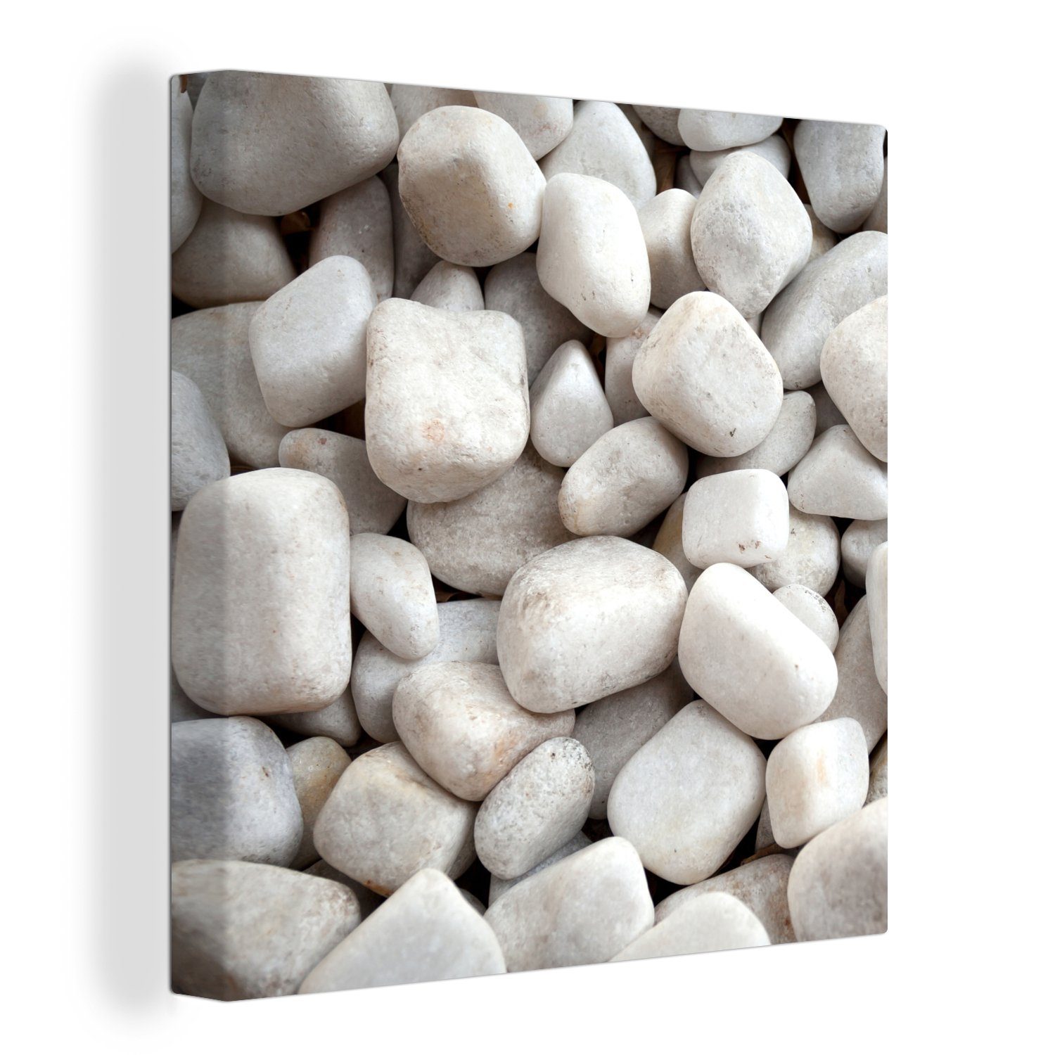 OneMillionCanvasses® Leinwandbild Steine - Schotter - Weiß, (1 St), Leinwand Bilder für Wohnzimmer Schlafzimmer | Leinwandbilder