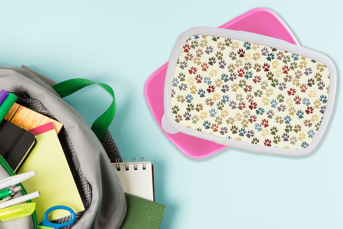 Kunststoff Brotdose für Erwachsene, Brotbox Muster Jungen - rosa Snackbox, - (2-tlg), - Lunchbox Kinder Mädchen, Mädchen - Kinder, - Kind, Kunststoff, MuchoWow - Pfoten Hund