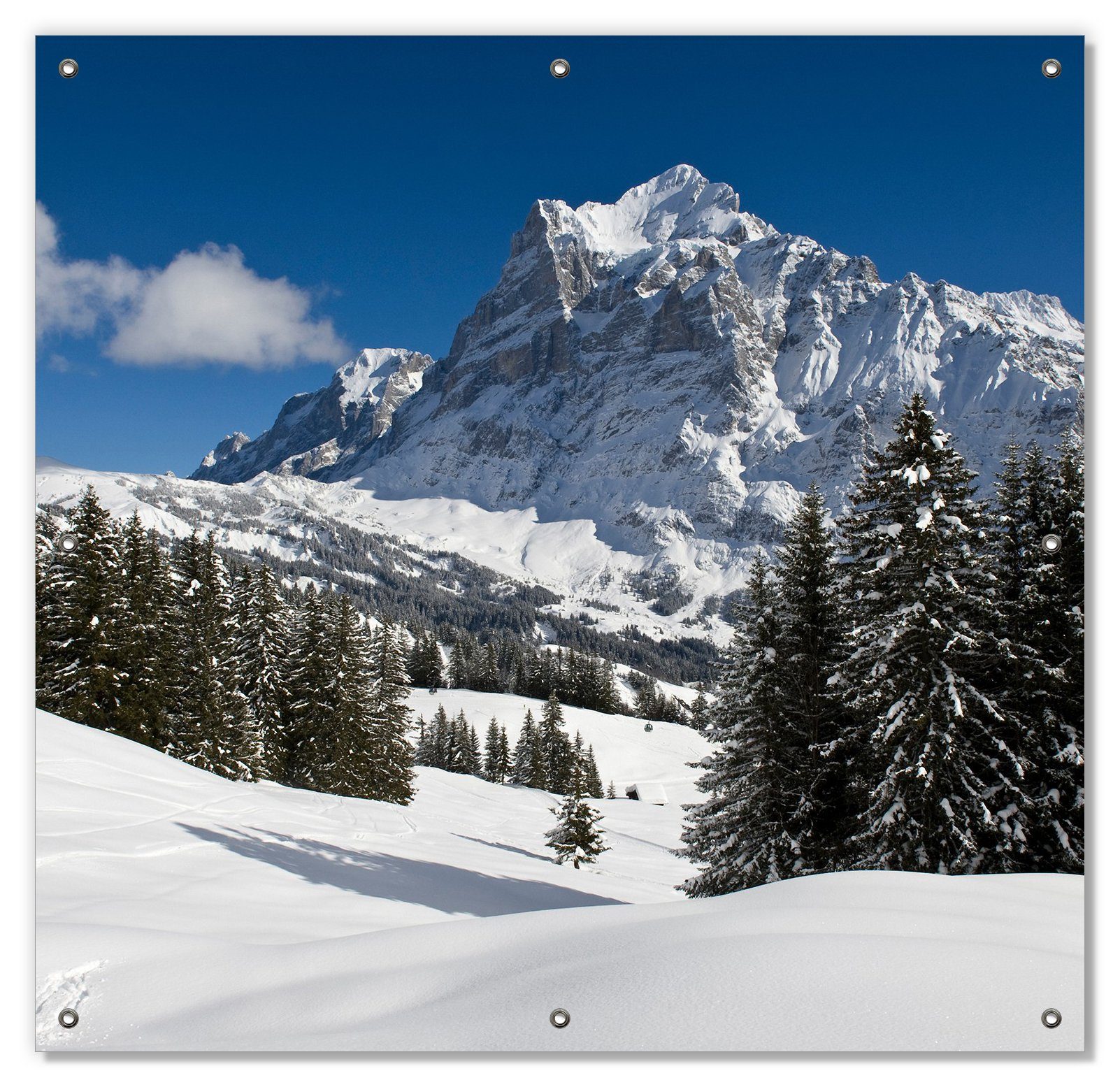 Sonnenschutz Verschneiter Berghang unter blauem Himmel, Wallario, blickdicht, mit Saugnäpfen, wiederablösbar und wiederverwendbar