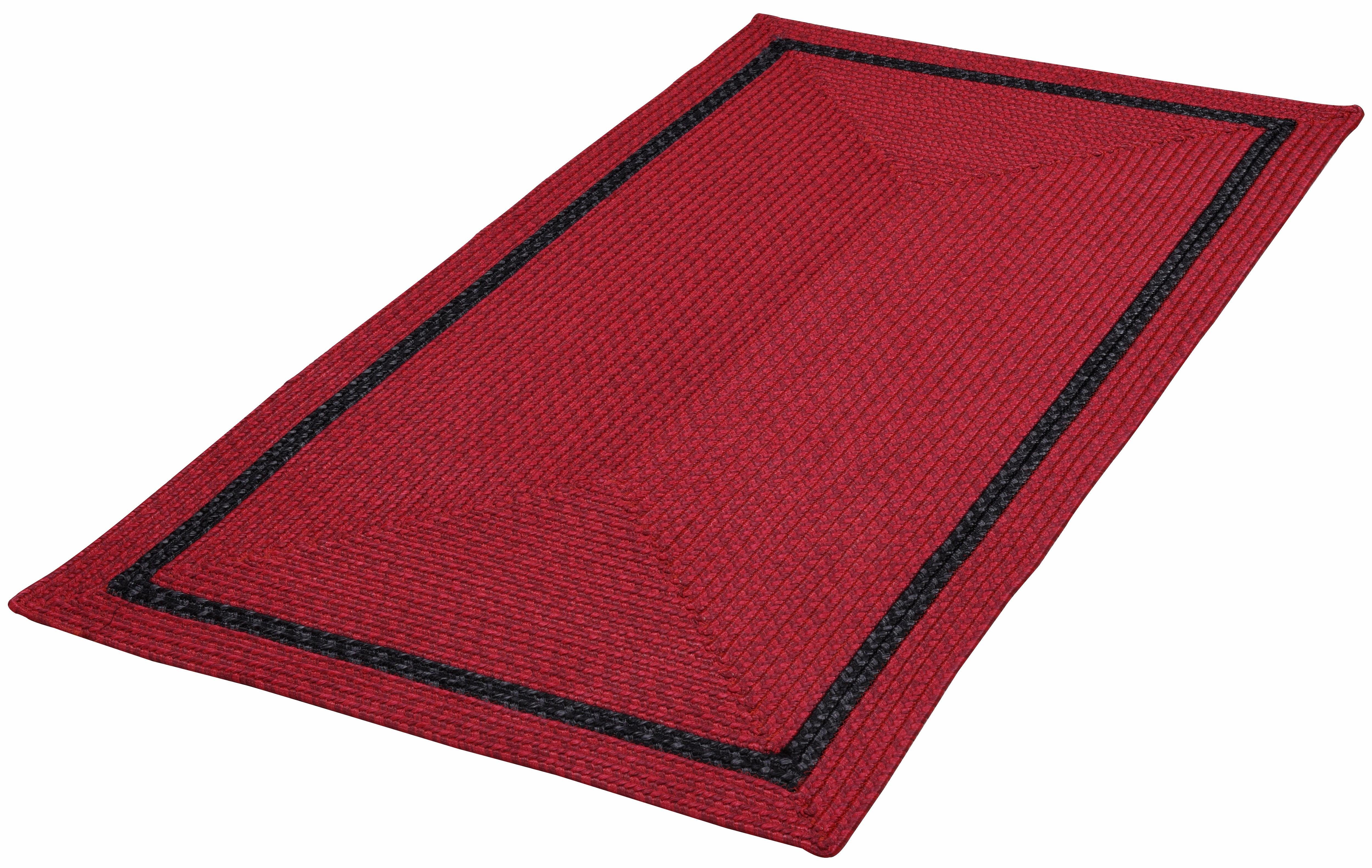 Läufer Benito, Gino Falcone, rechteckig, Höhe: 6 mm, Teppich-Läufer, Flachgewebe, Uni-Farben, mit Bordüre, Outdoor geeignet rot