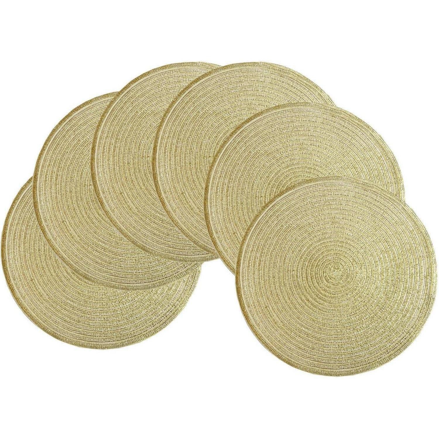 LuxusKollektion Platzset Platzsets Rund Abwaschbar Hitzebeständig 38x38cm 6er Set Gold, (6-St)