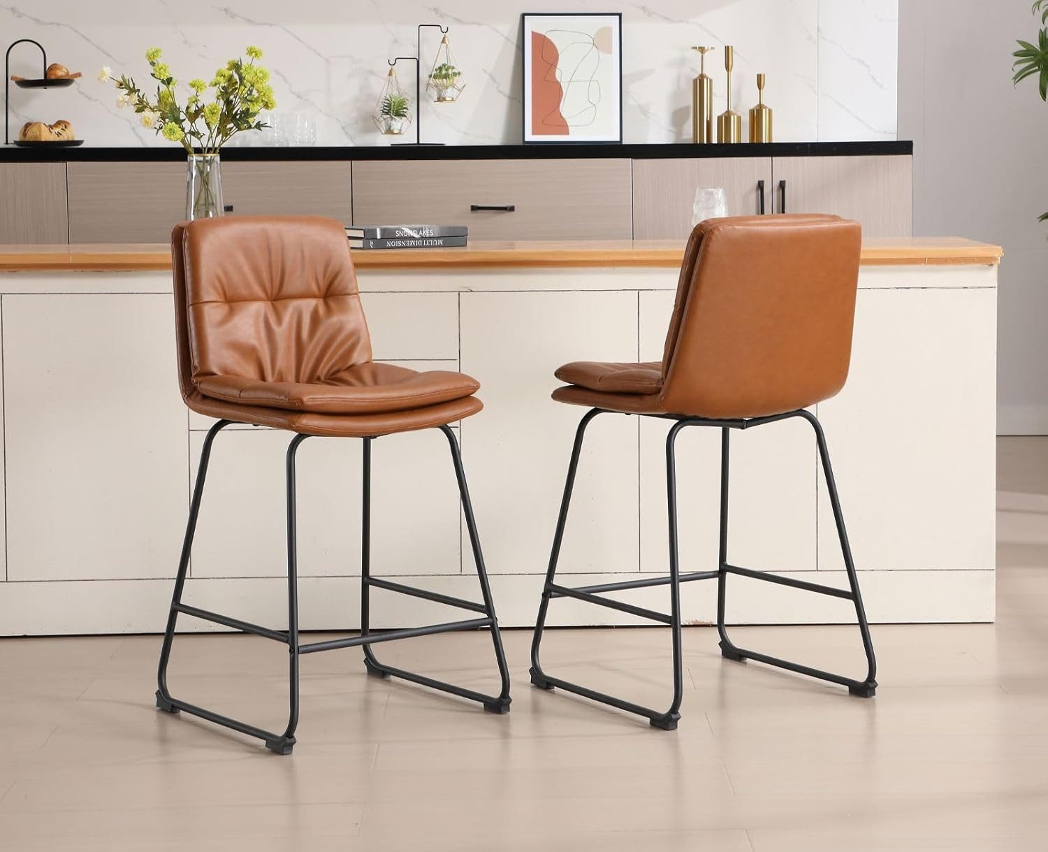 WAHSON OFFICE CHAIRS Barhocker 2er Set,PU-Leder/Kunstfell günstig online kaufen