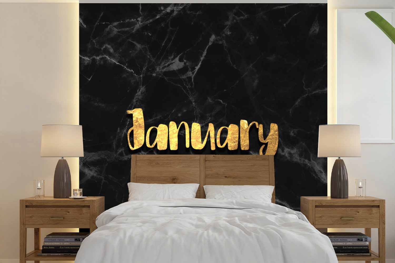 Wohnzimmer Januar Tapete Fototapete Schlafzimmer, Gold - Wandtapete für Vinyl - - bedruckt, Matt, Kalender St), (5 Marmor, MuchoWow oder