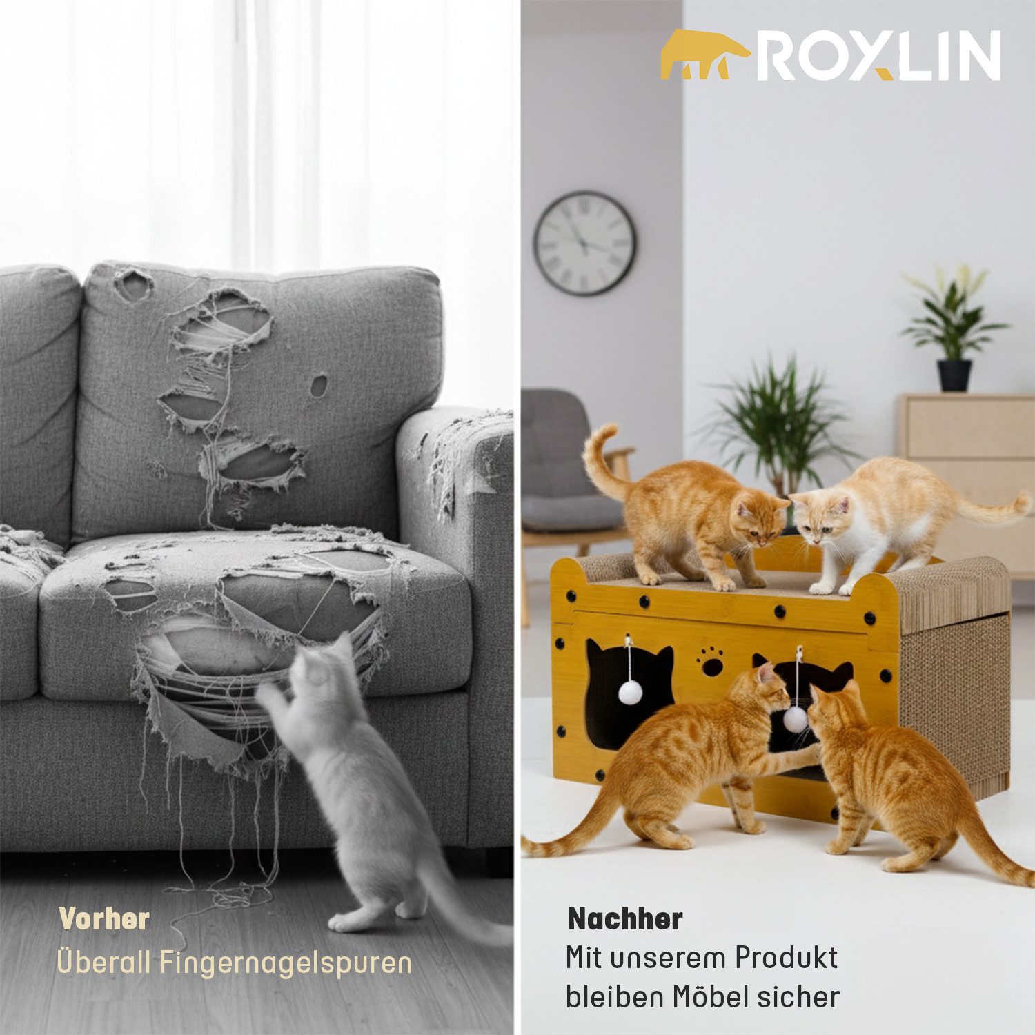 Roxlin Katzenhaus Katzen Kratzmöbel TV-Modell – Kratzhaus & Kratzbrett Karton Katzenhaus