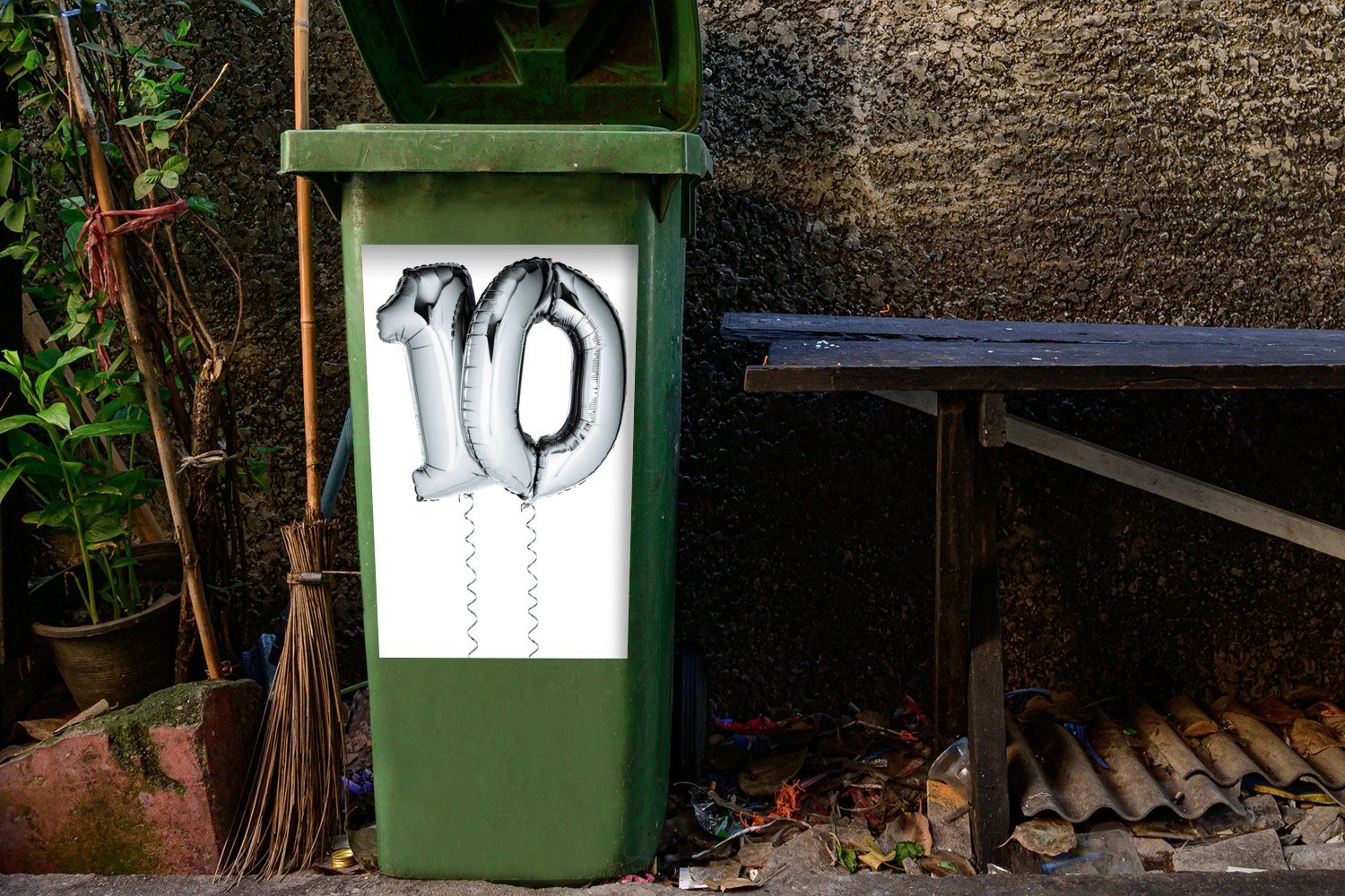 Mülltonne, 10 Container, Wandsticker Ballonformen Ziffer Mülleimer-aufkleber, Sticker, (1 St), MuchoWow Abfalbehälter