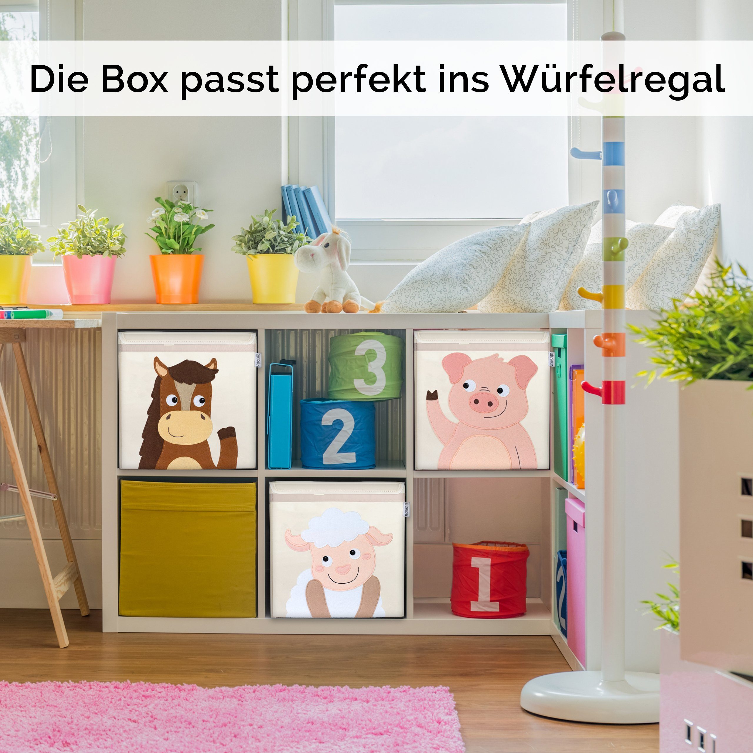 GLÜCKSWOLKE Aufbewahrungsbox Kinder - 15 Motive I Spielzeugkiste mit Deckel für Kinderzimmer (Größe 33x33x33), Boxen zur Aufbewahrung im Kallax Regal I Kiste für Spielzeug