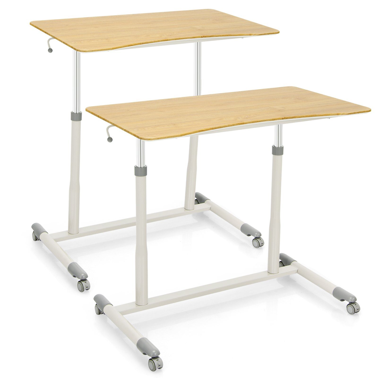 70-107cm, Schreibtisch, Natur 95cm höhenverstellbar mit von COSTWAY Rollen, breite