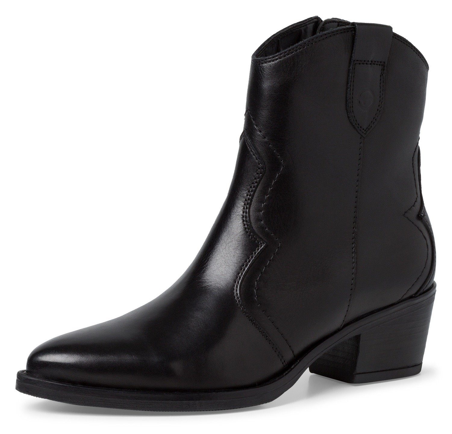 Tamaris Cowboy Stiefelette in spitzer Form BLACK LEATHER | Cowboy-Stiefeletten