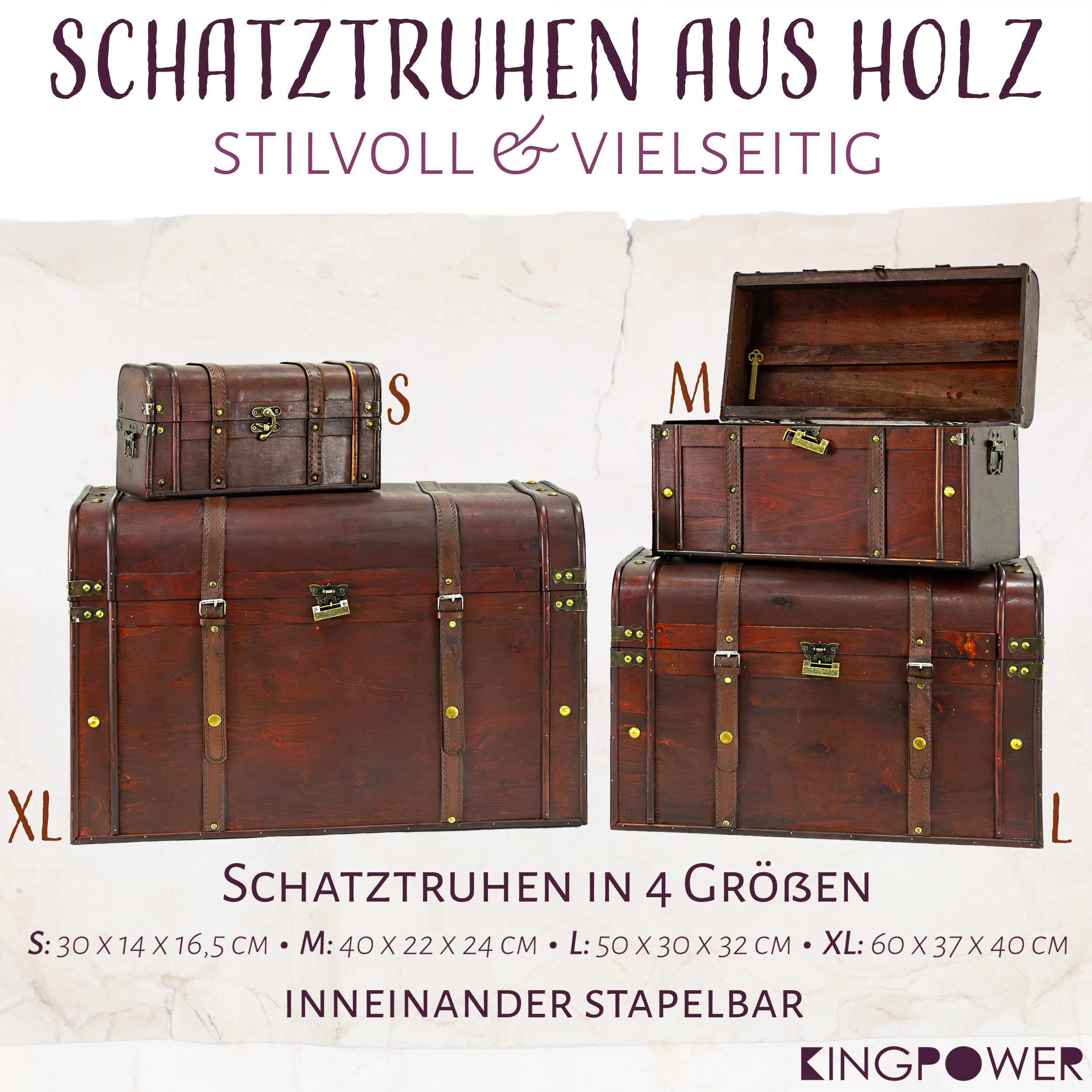 Kingpower Schatzkiste Schatztruhe aus Holz mit Schloss Schatzkiste Holztruhe 30x14x16 cm