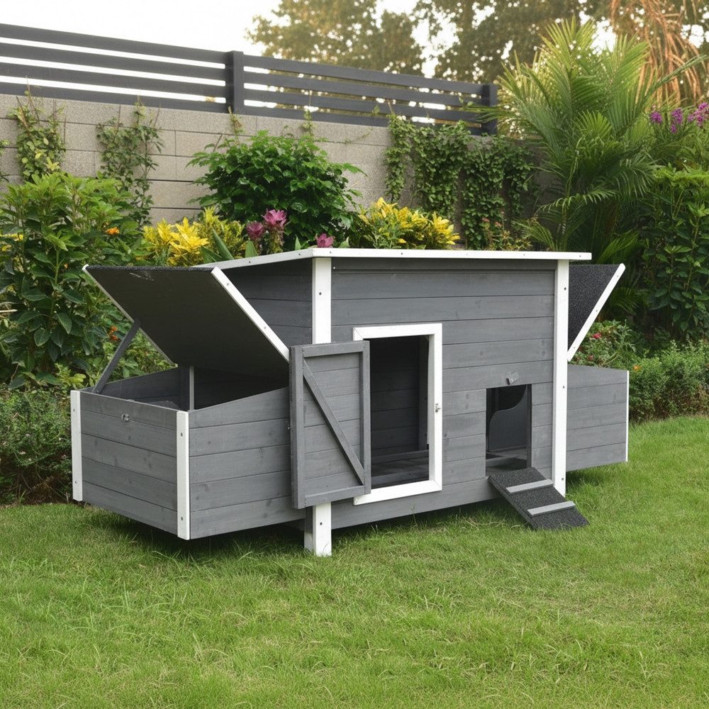 Melko Hühnerstall Hühnerhaus Geflügelstall Hühnervoliere 2 Eiablagen Kleintierstall, 2 Nestboxen (von außen zugänglich), 4 Nistplätze, 2 Sitzstangen