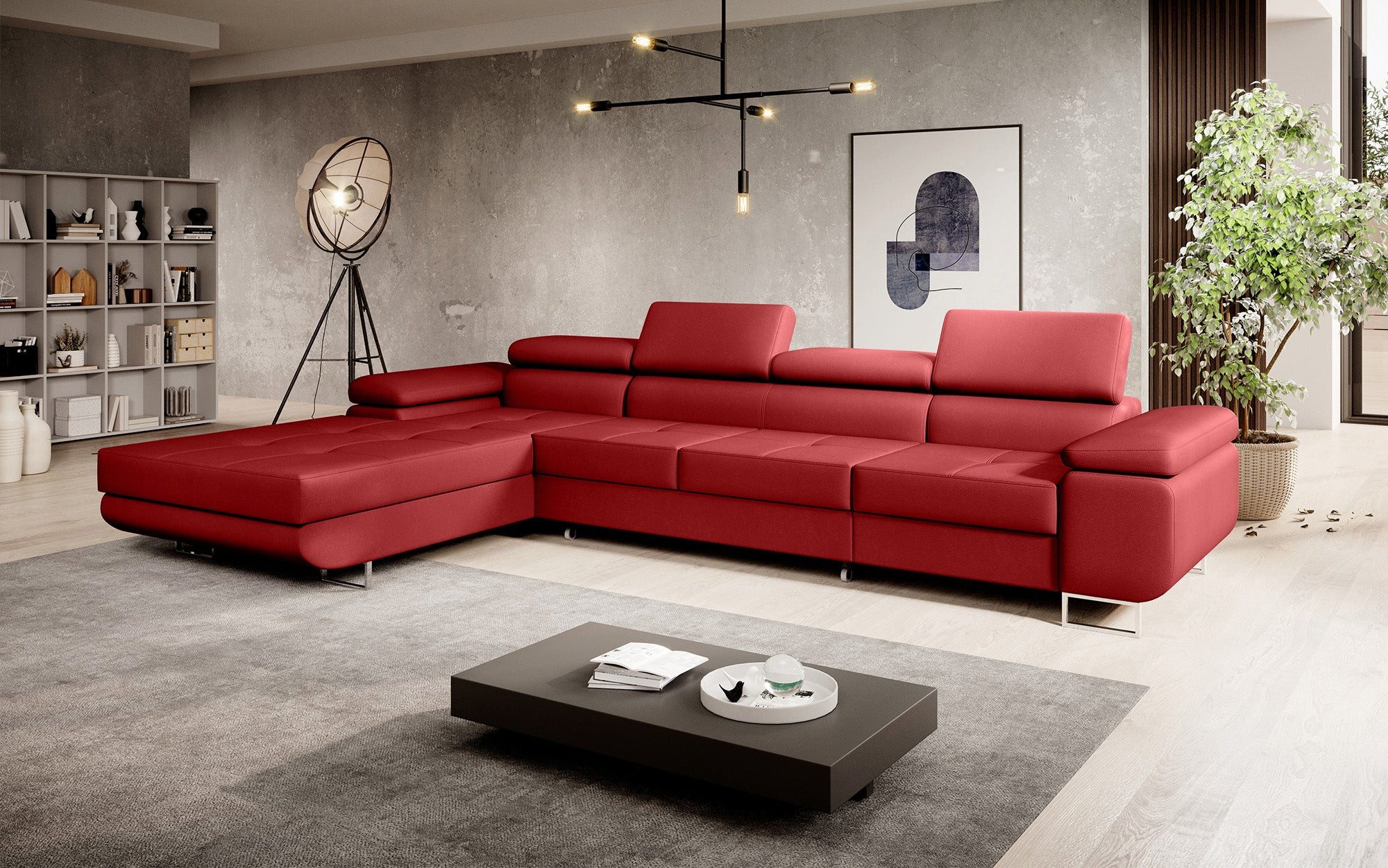 Luxusbetten24 Schlafsofa Designer Sofa Calvera Maxi in Kunstleder, mit Stauraum und Schlaffunktion