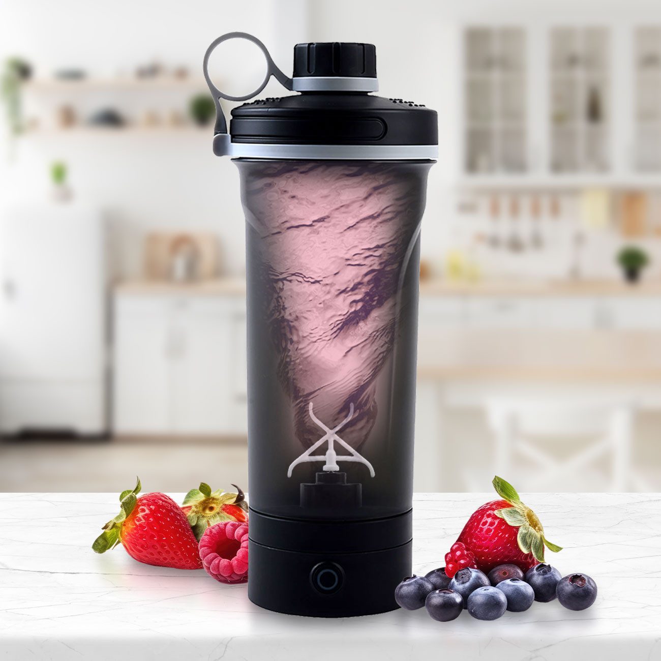 shop'n smile ideoon Akku-Smoothie-Maker Akku-Shaker Protein-Mixer tragbar mit USB-C Ø10,6 x 25,6 cm, 600ml Akku-Shaker für klumpenfreie Proteinshakes