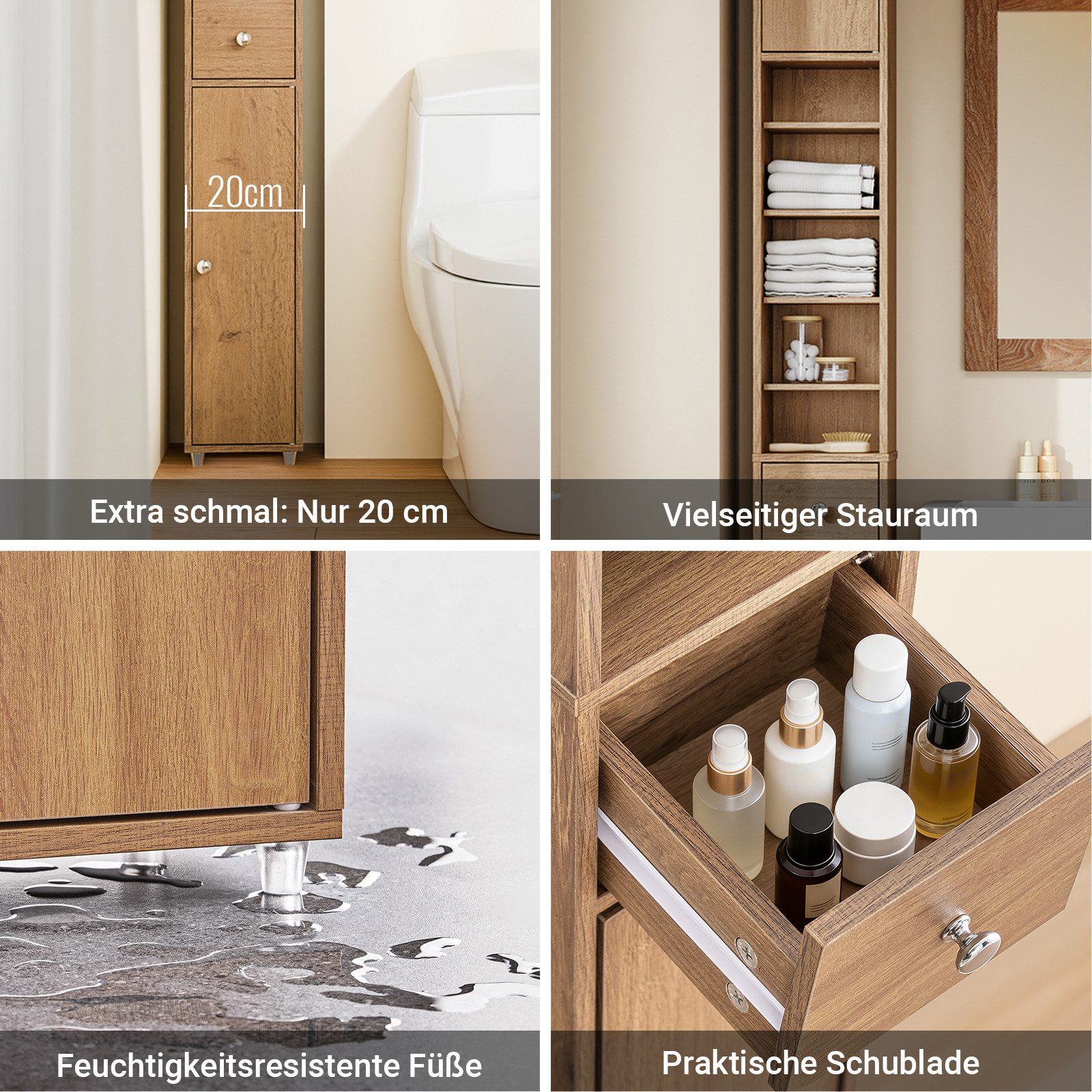 SoBuy Hochschrank BZR34, Badschrank schmal 20 cm, Badezimmerschrank, Hochschrank bad Badkommode, extra Stauraum für kleine Bäder, schlankes Design – Bild 5 von 5