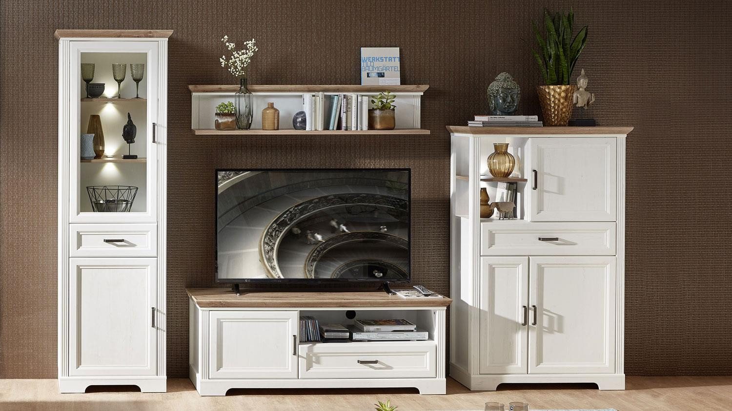 Innostyle Wohnwand Wohnwand 1 Jasmin Anbauwand Pinie hell und Artisan Eiche ca. 326x204, (4-St)