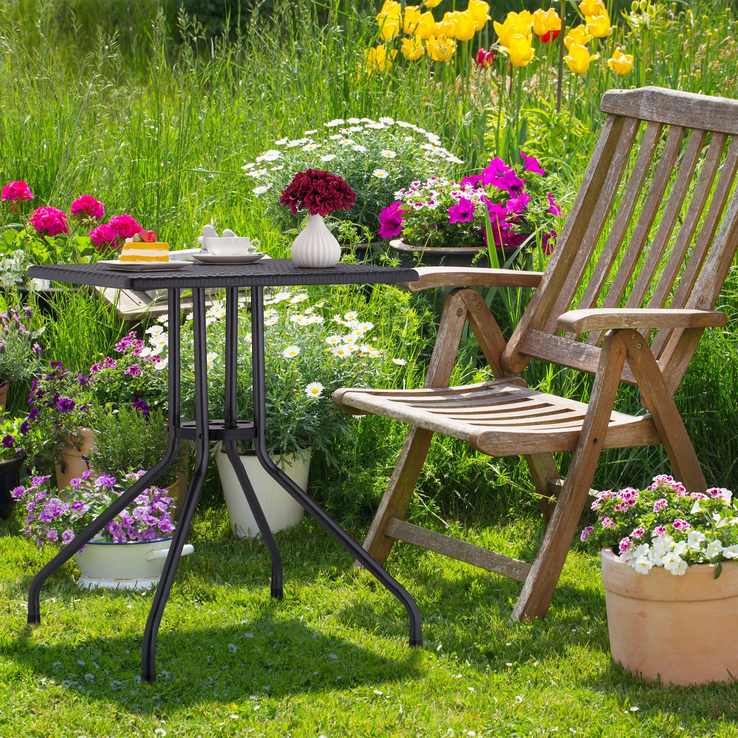 relaxdays Gartentisch Gartentisch in Rattan-Optik schwarzer