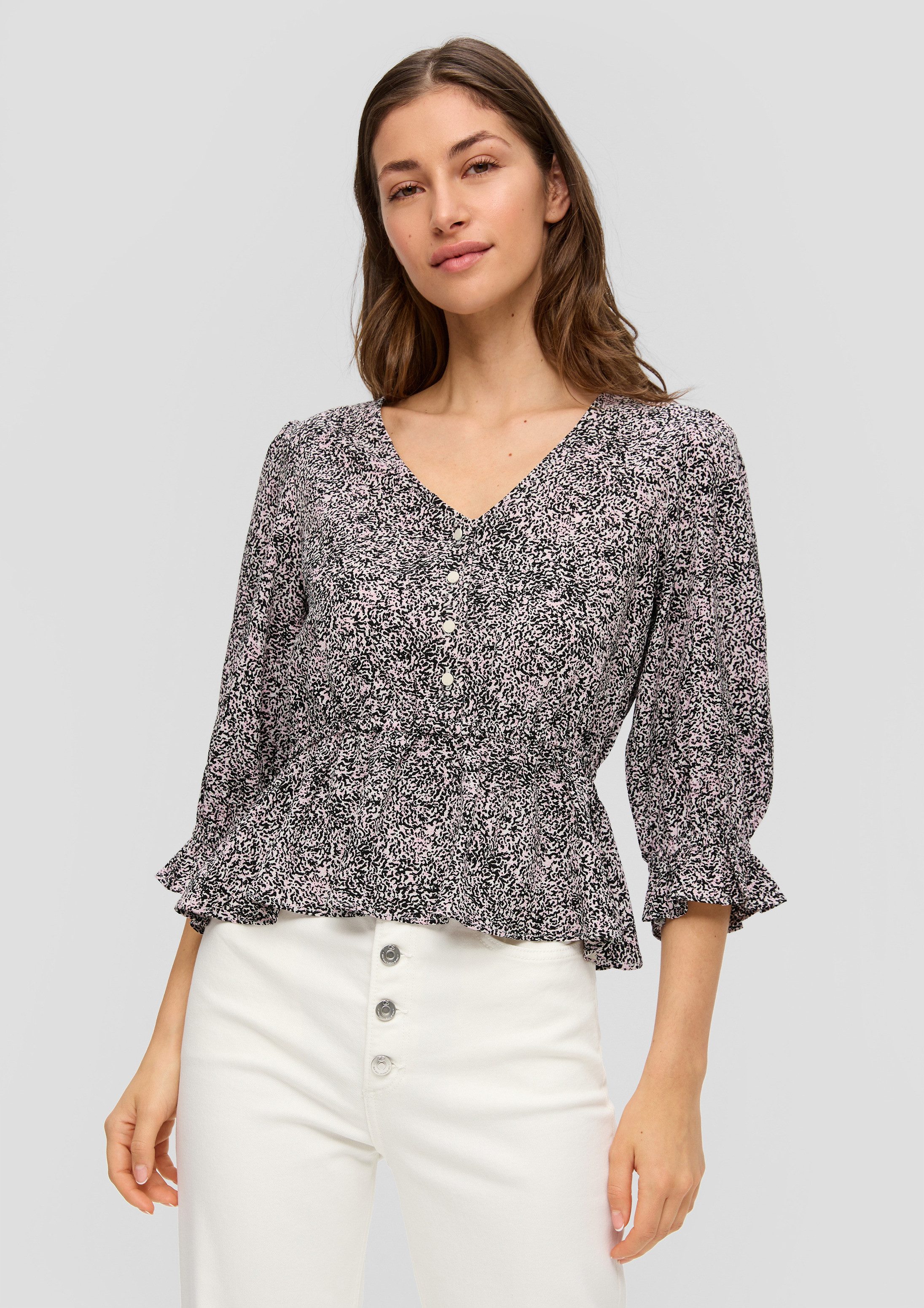 QS Kurzarmbluse Bluse Bluse mit All-over-Muster
