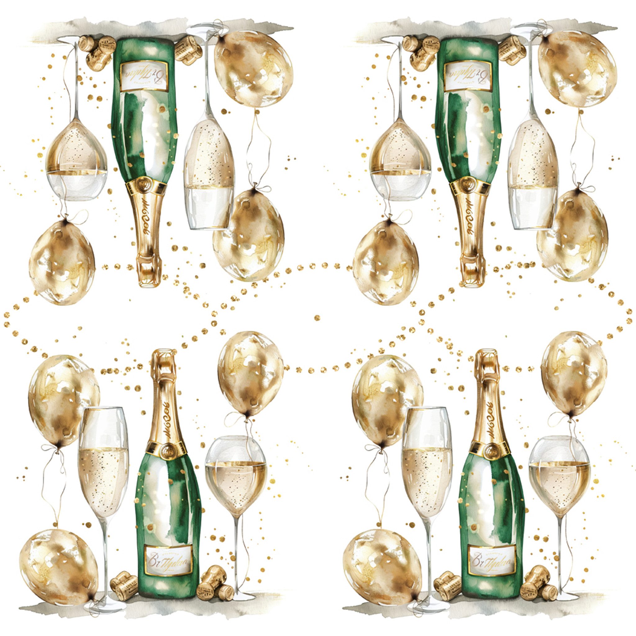 ti-flair Papierserviette, Servietten Papier 33x33cm 3-lag Champagner & goldene Ballons 20 Stk.