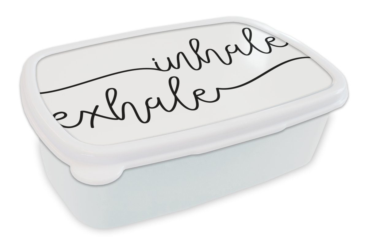 MuchoWow Lunchbox Zitat - Atmen - Zauberspruch - Schwarz und weiß - 'Einatmen ausatmen, Kunststoff, (2-tlg), Brotbox für Kinder und Erwachsene, Brotdose, für Jungs und Mädchen