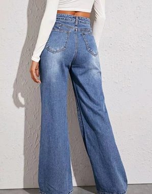 FIDDY Baukastenhose High Waist Hose für Damen Bedruckt locker weites Bein lockere Jeans